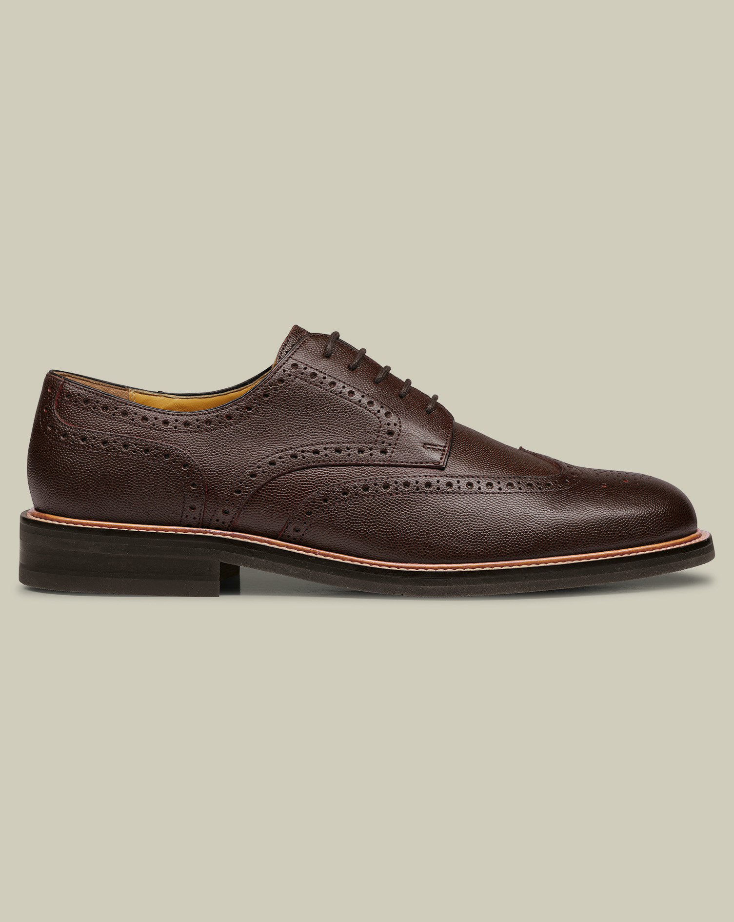 Men's Charles Tyrwhitt Grain Rubber Sole Derby Brogue Shoes - Chestnut Brown Size 10 Leather