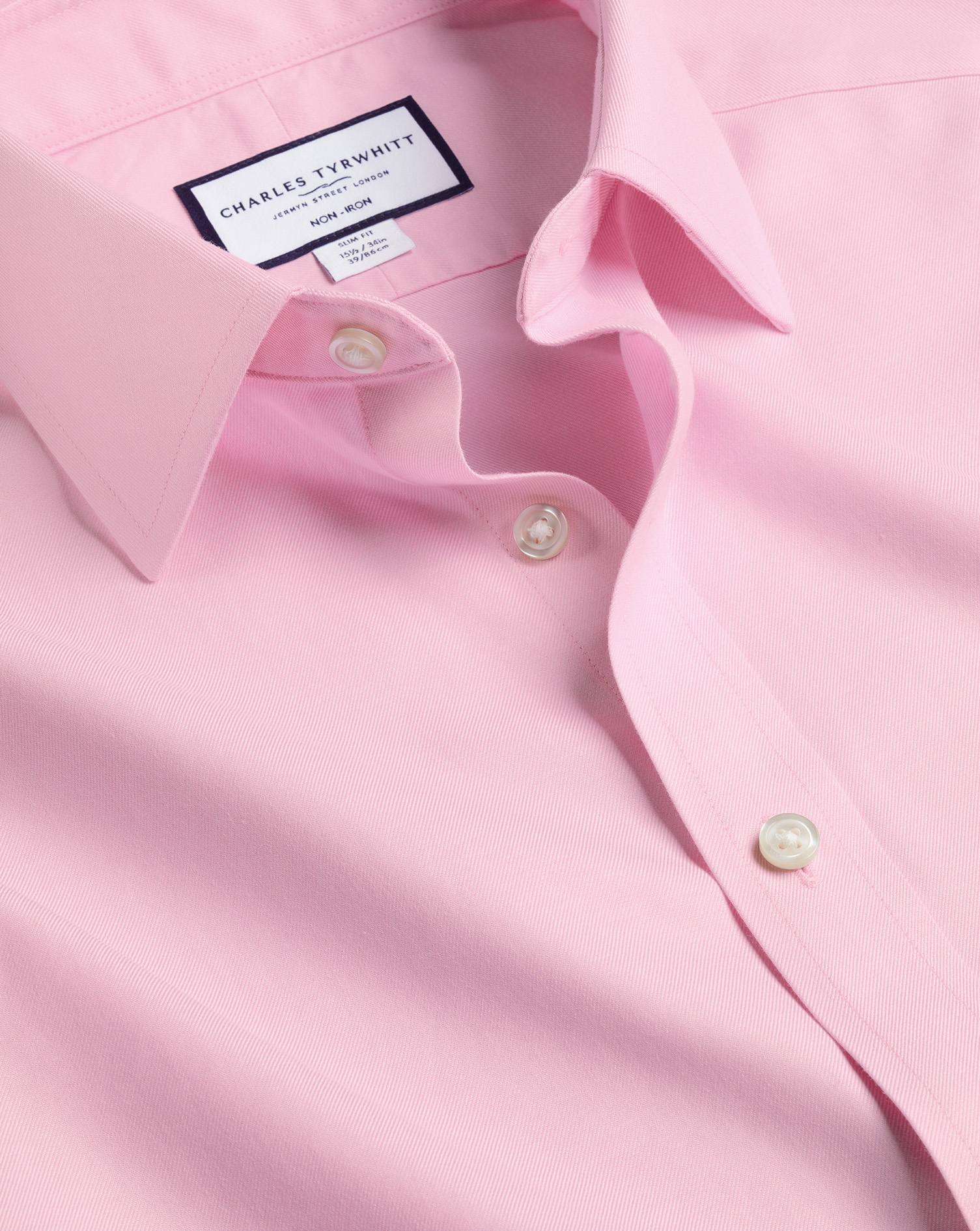 Men's Charles Tyrwhitt Non-Iron Twill Dress Shirt - Pink Single Cuff Size XXL Cotton

