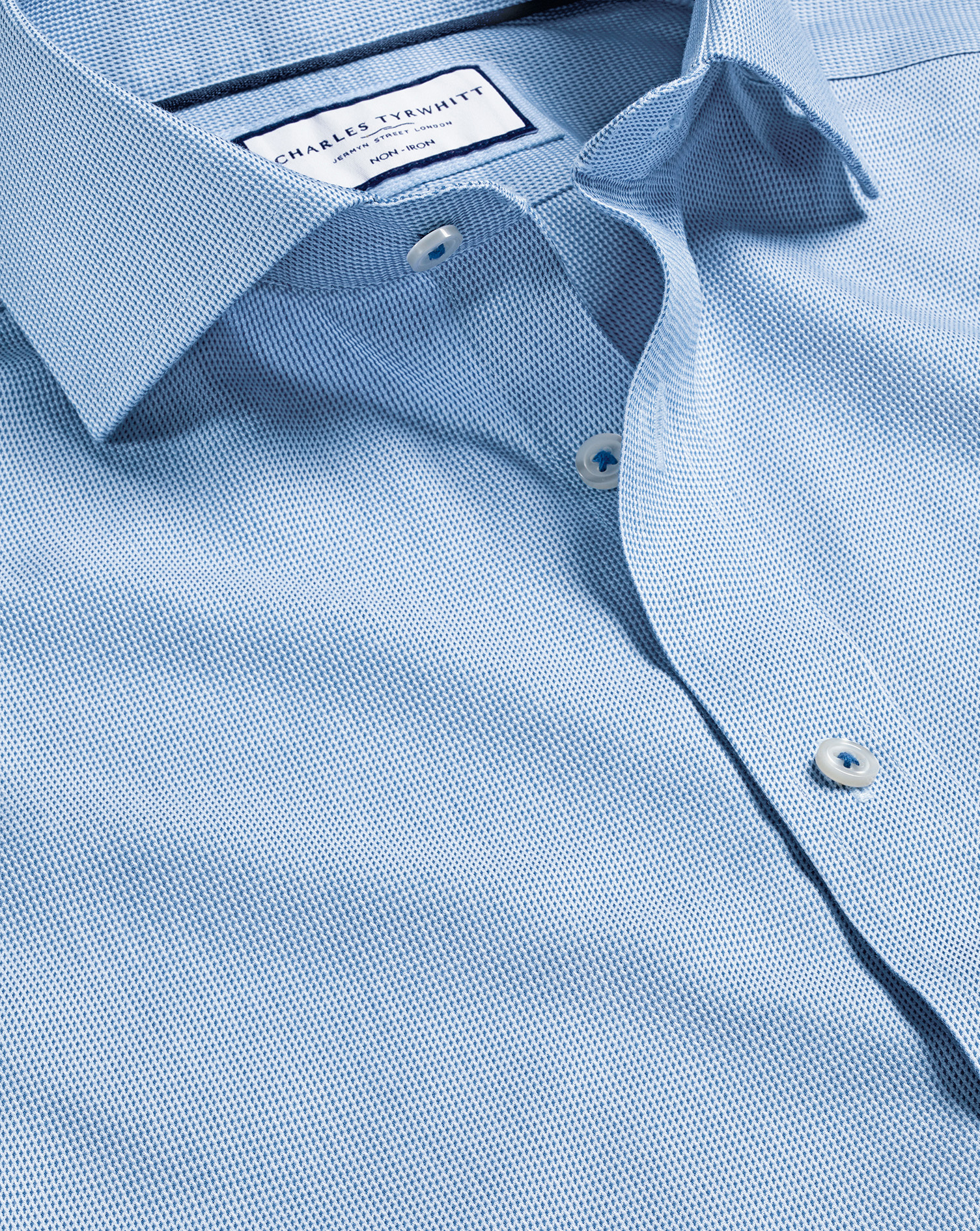 Men's Charles Tyrwhitt Cutaway Collar Non-Iron Clifton Weave Dress Shirt - Ocean Blue Single Cuff Si
