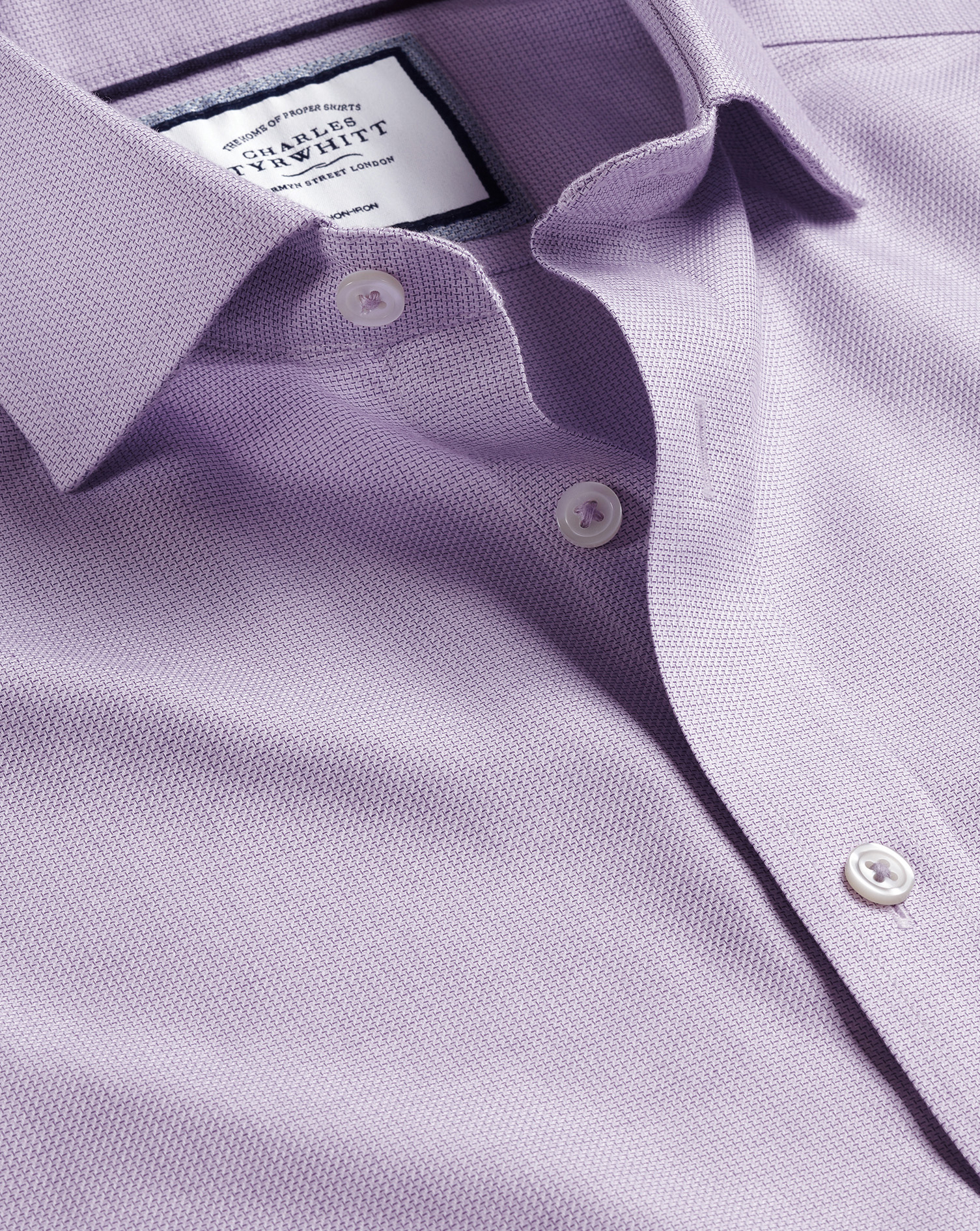 Men's Charles Tyrwhitt Cutaway Collar Non-Iron Richmond Weave Dress Shirt - Mauve Purple French Cuff
