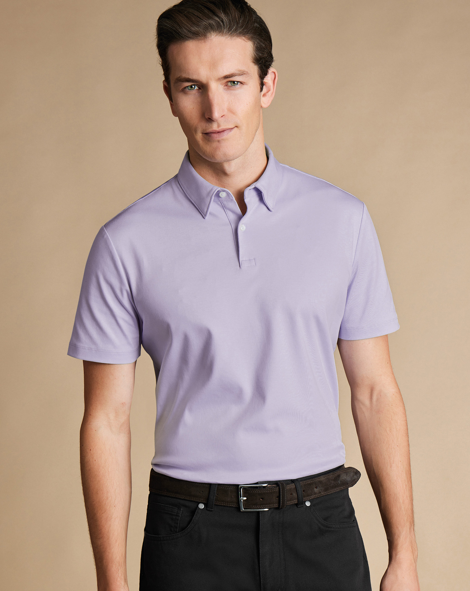 Men's Charles Tyrwhitt Smart Jersey Polo Shirt - Lilac Purple Size XXL Cotton
