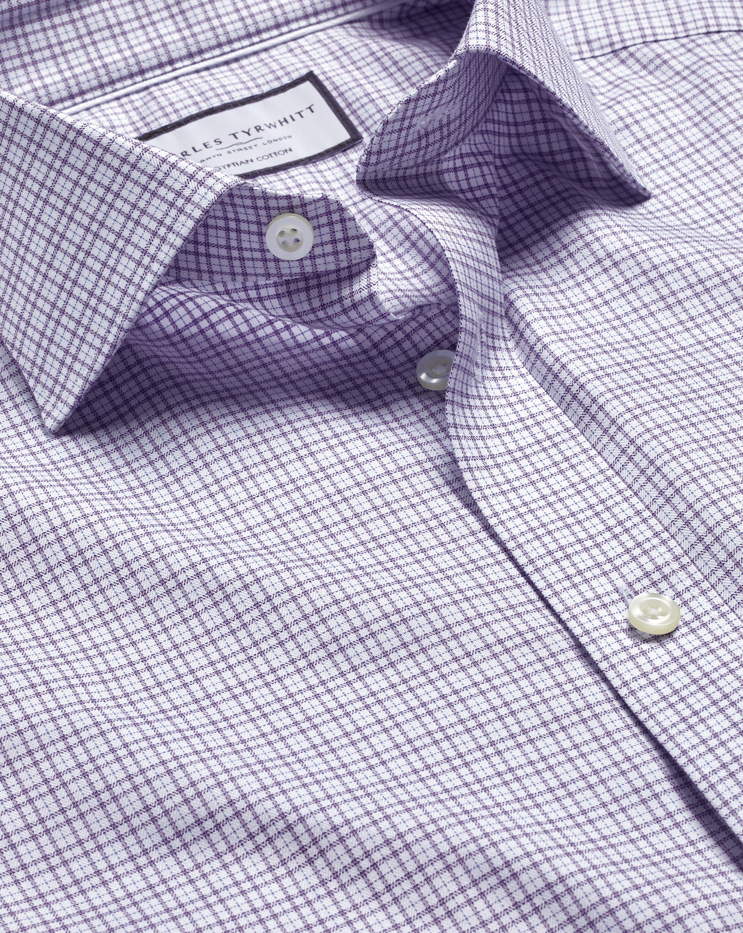 Men's Charles Tyrwhitt Semi-Cutaway Collar Egyptian Multi Check Dress Shirt - Mauve Purple Single Cu