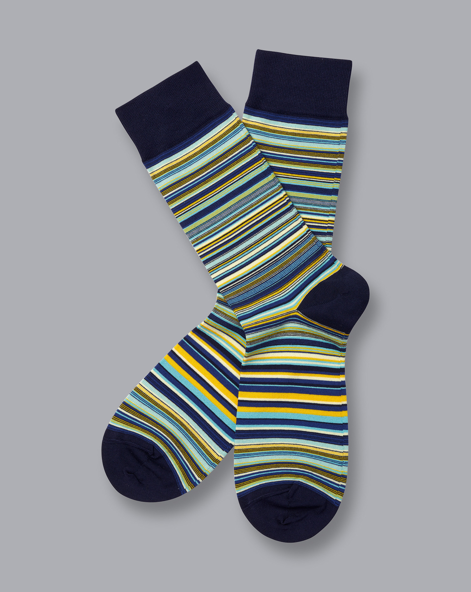 Chaussettes À Rayures Multicolores - Pétrole Et Jaune Citron par - Charles Tyrwhitt - Modalova