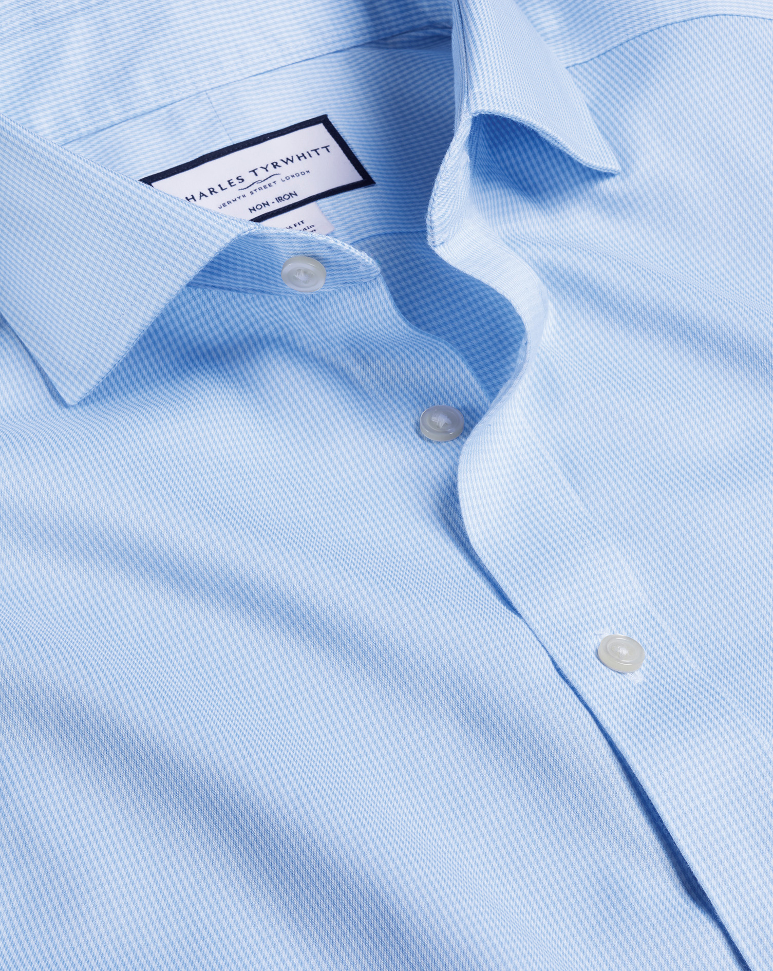 Men's Charles Tyrwhitt Cutaway Collar Non-Iron Puppytooth Dress Shirt - Sky Blue Single Cuff Size XX