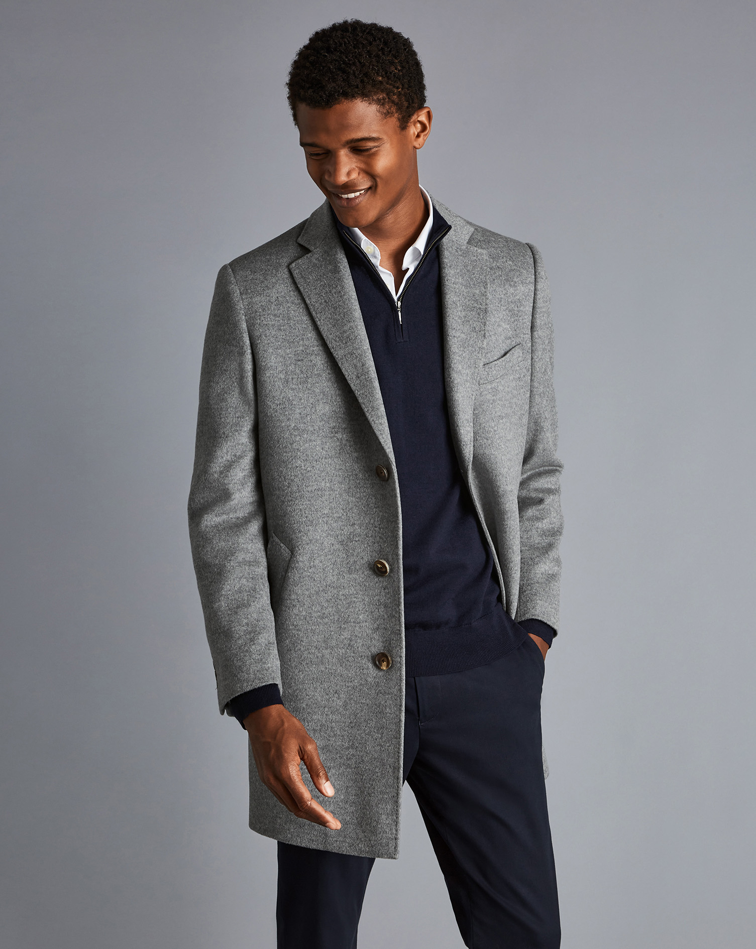 Men's Charles Tyrwhitt Overna coat - Grey Size 44R Wool
