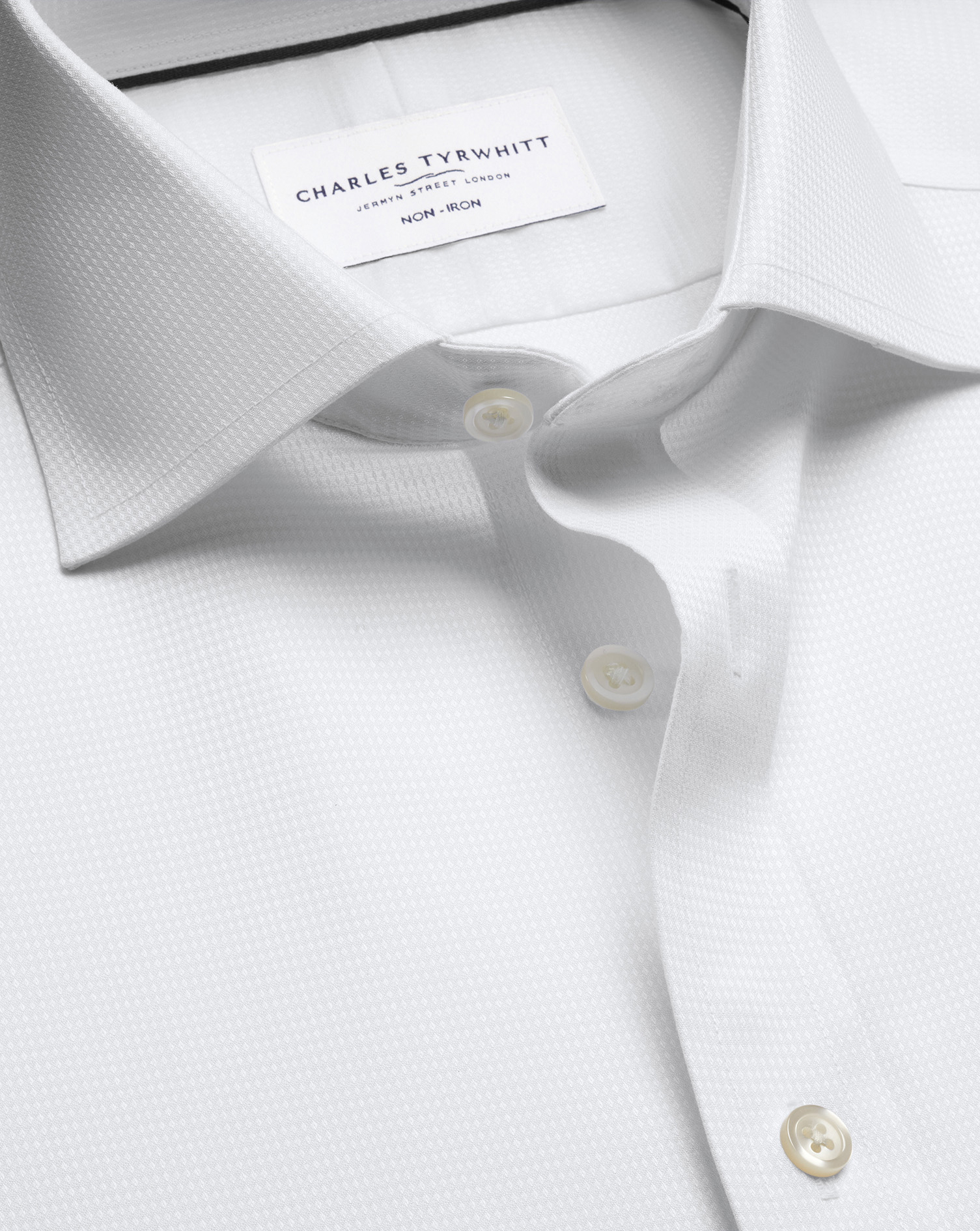 Men's Charles Tyrwhitt Non-Iron Stretch Greenwich Weave Shirt â White Single Cuff Size 16/35 Cotton