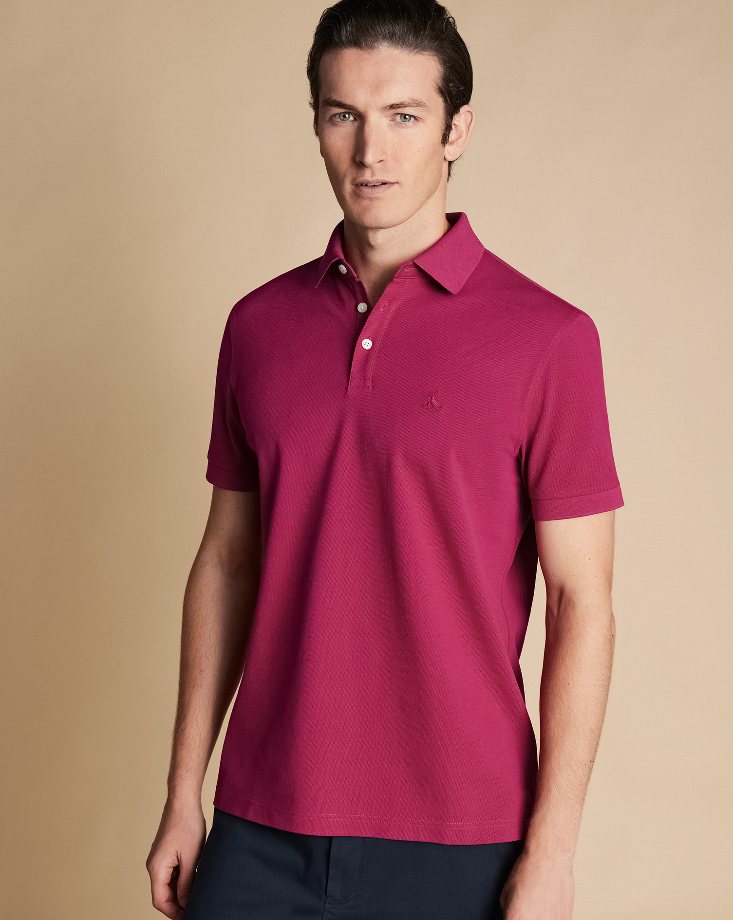 Men's Charles Tyrwhitt Pique Polo Shirt - Bright Pink Size XS Cotton
