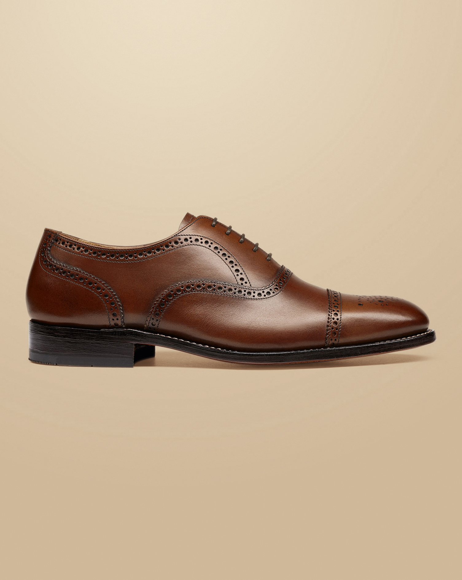 Men's Charles Tyrwhitt Oxford Brogue Shoes - Dark Tan Brown Size 10.5 Leather
