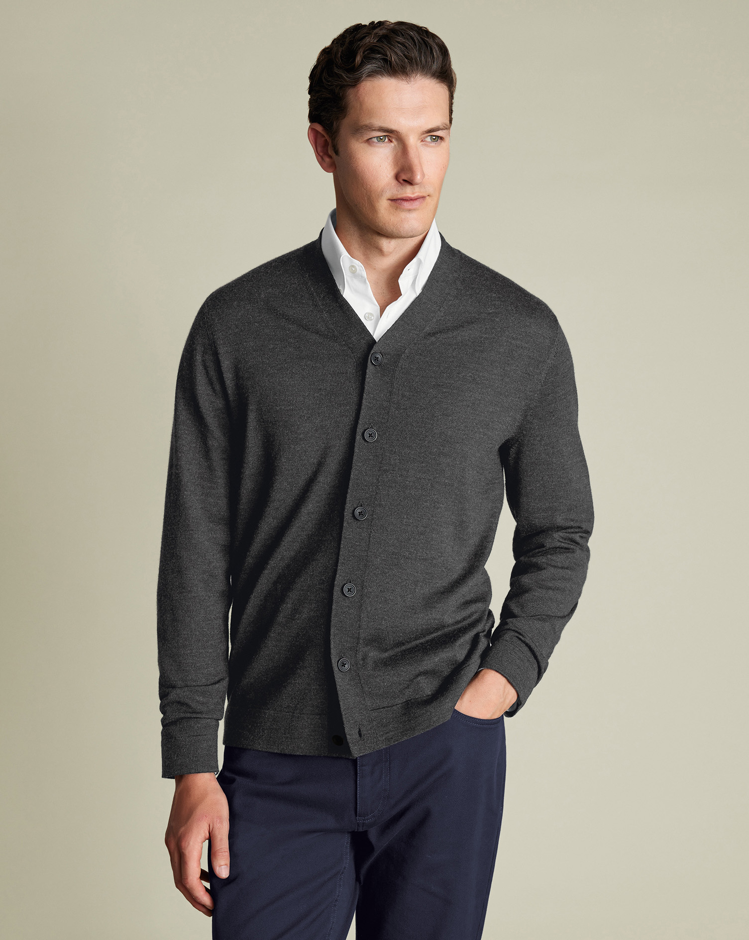 Pure Merino Cardigan - Grey