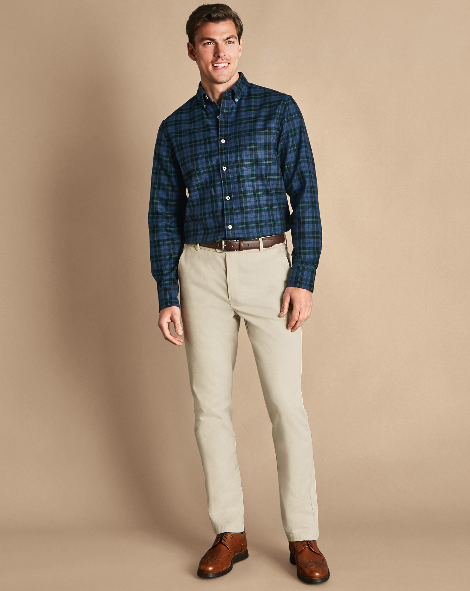 Men's Charles Tyrwhitt Ultimate Non-Iron Chino Pants - Stone Neutral Size W36 L32 Cotton
