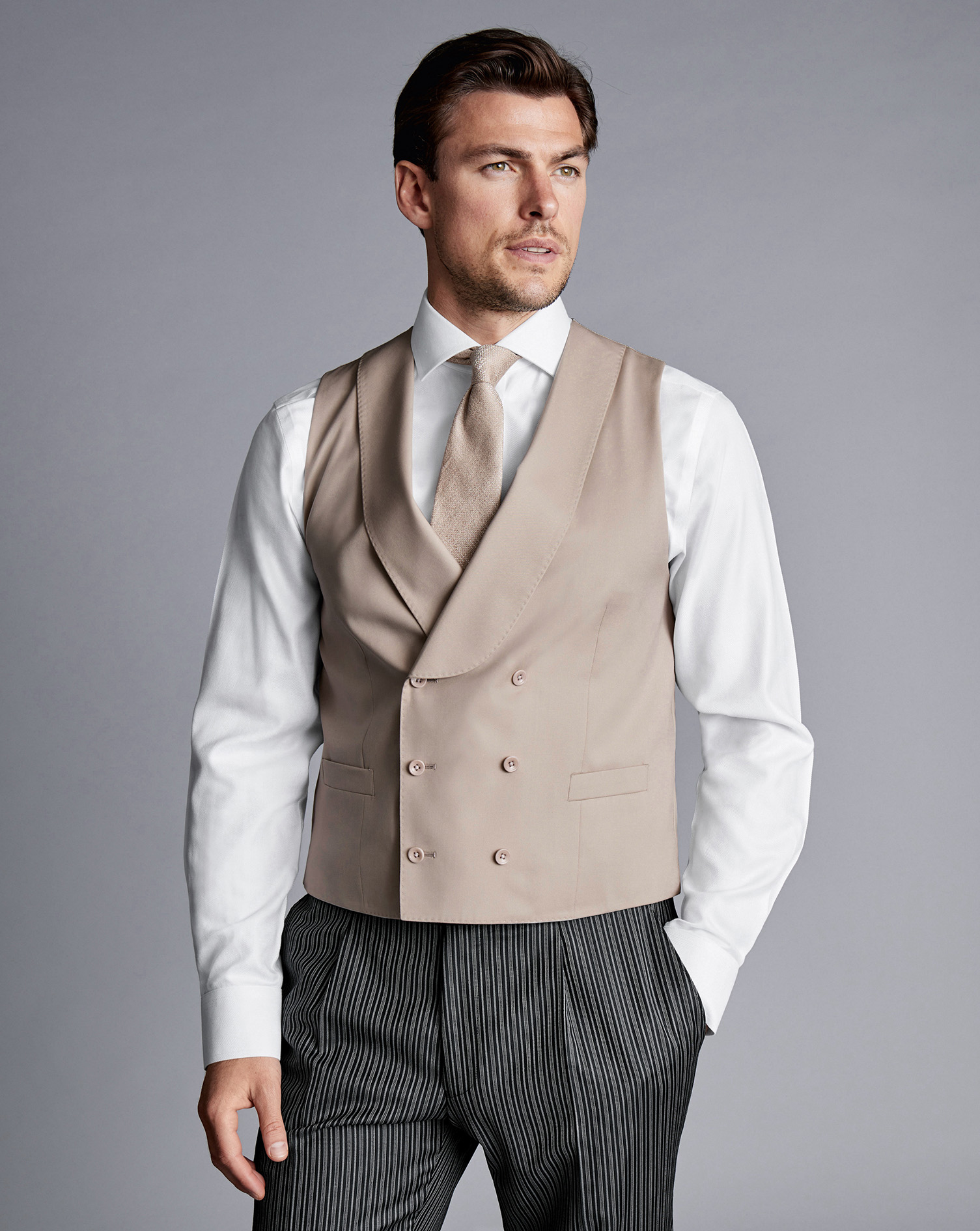 Men's Charles Tyrwhitt Morning Suit Waistcoat - Stone Neutral Size w46 Wool
