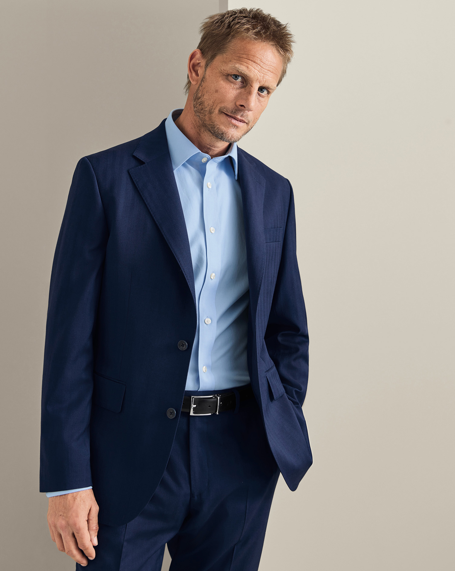 Men's Ultimate Performance Herringbone Suit Jacket - Royal Blue, 46R by Charles Tyrwhitt