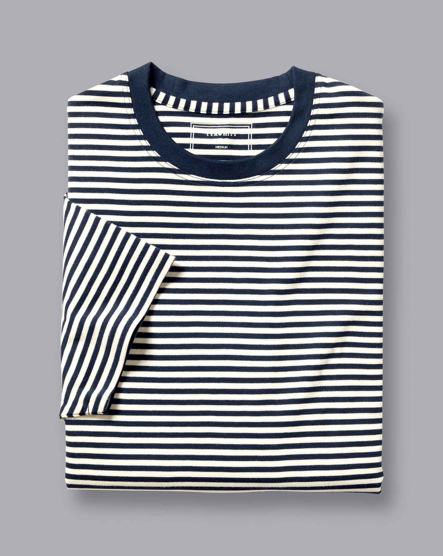 Men's Charles Tyrwhitt Smart Jersey Stripe T- Shirt - Navy& Ecru Blue Size Medium Cotton
