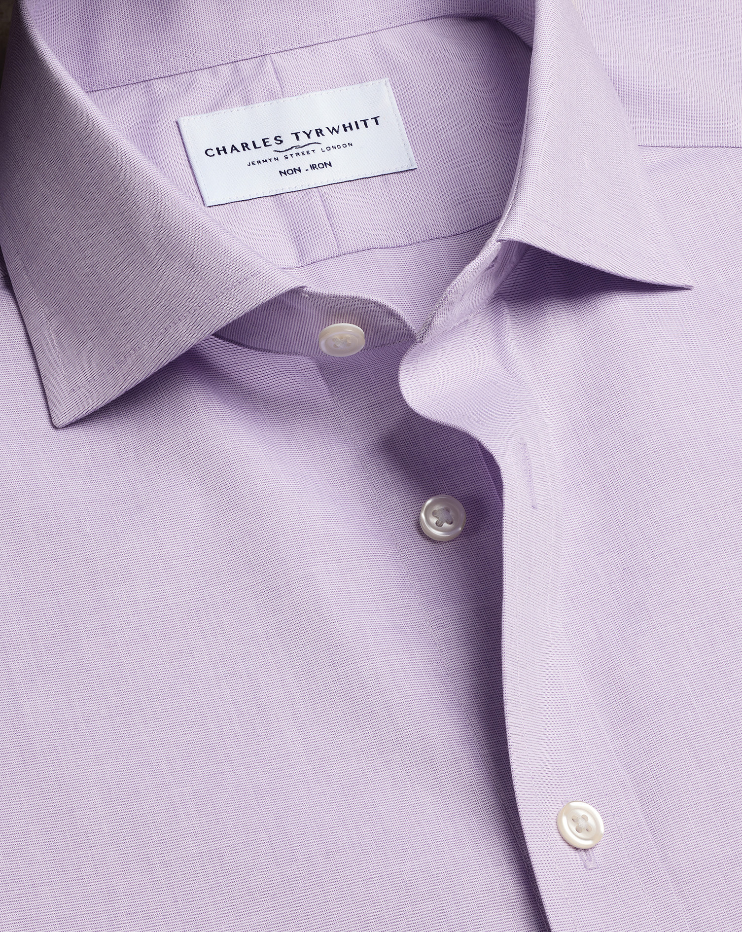 Men's Charles Tyrwhitt Non-Iron Stretch Poplin Shirt - Lilac Purple Single Cuff Size 15.5/33 Cotton