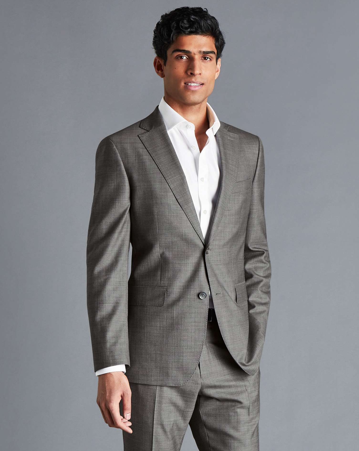 Men's Charles Tyrwhitt Sharkskin Suit Jacket - Grey Size 44L Wool
