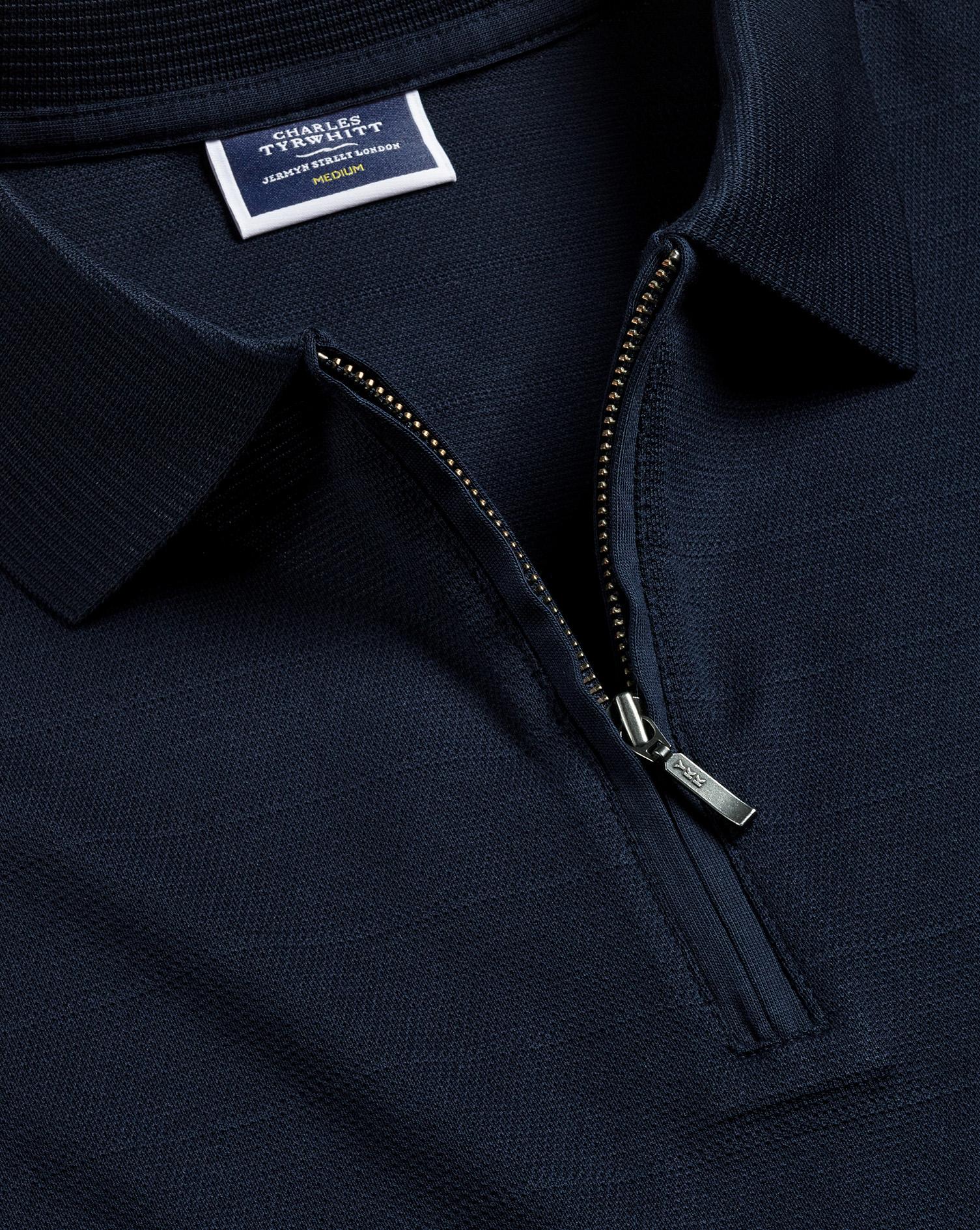 Men's Charles Tyrwhitt Cool Zip-Neck Polo Shirt - Dark Navy Blue Size XXXL Cotton

