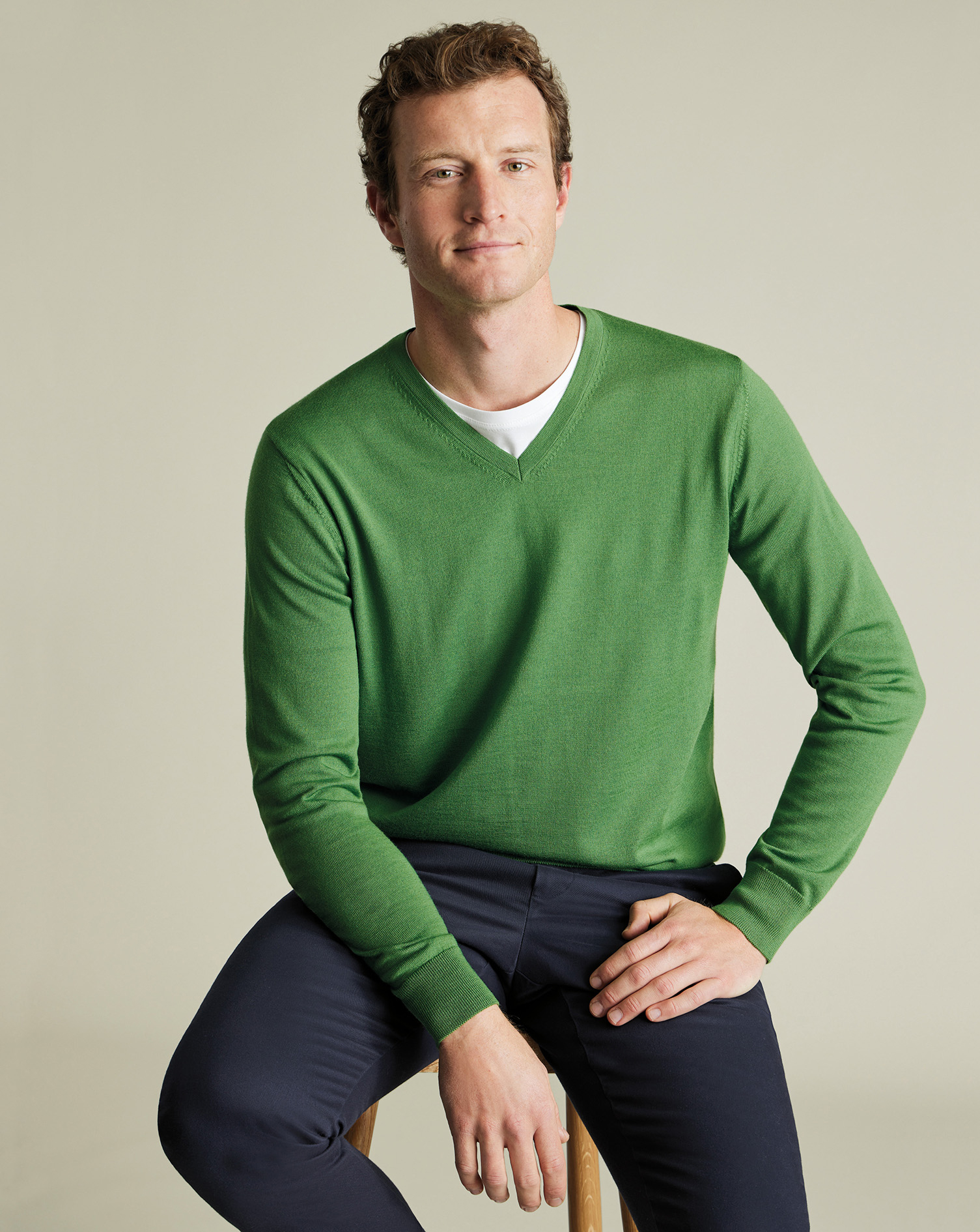 Pull Col En V En Mrinos - Vert Vif en Multicolore pour homme par Charles Tyrwhitt 50€