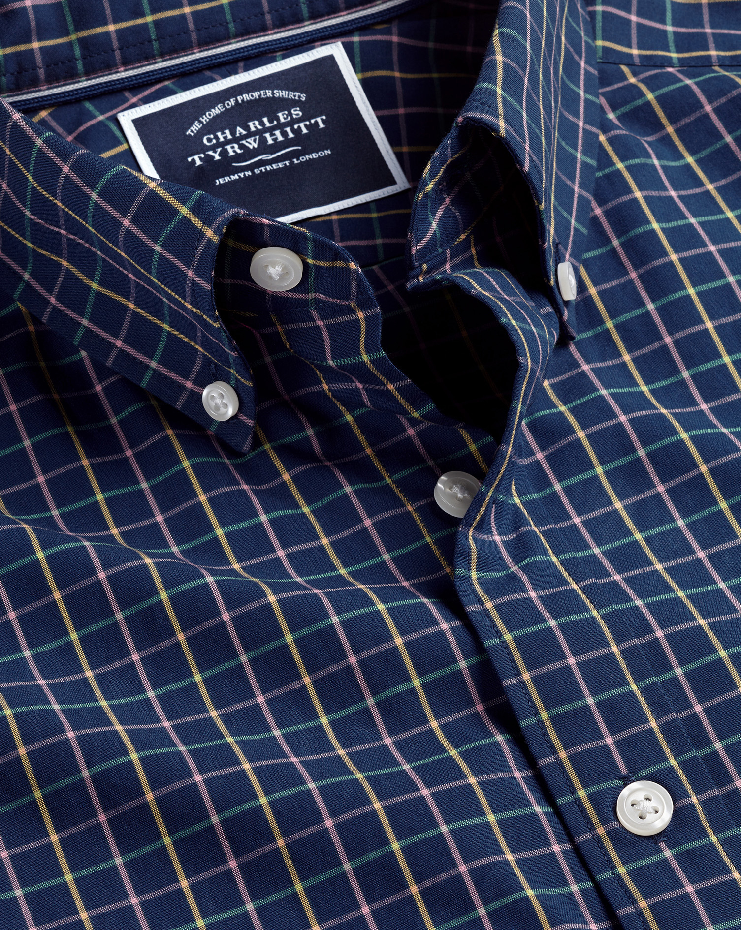 Men's Charles Tyrwhitt Button-Down Collar Non-Iron Stretch Poplin Fine Check Casual Shirt - Royal Bl