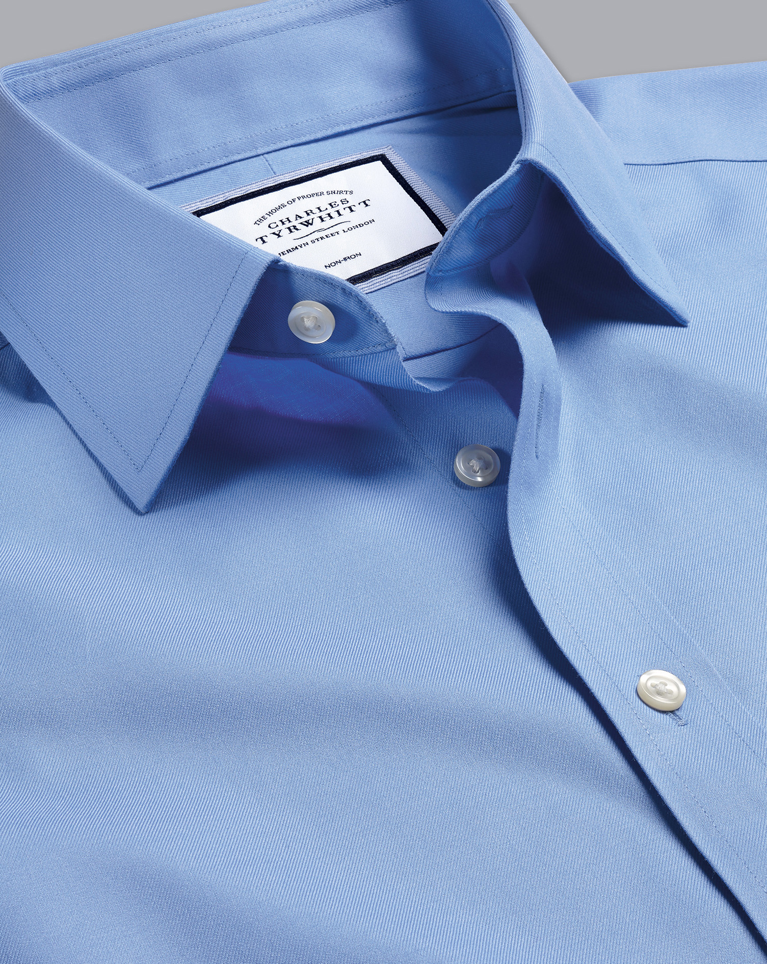 Non-Iron Twill Cotton Dress Shirt - Cornflower Blue French Cuff Size Medium
