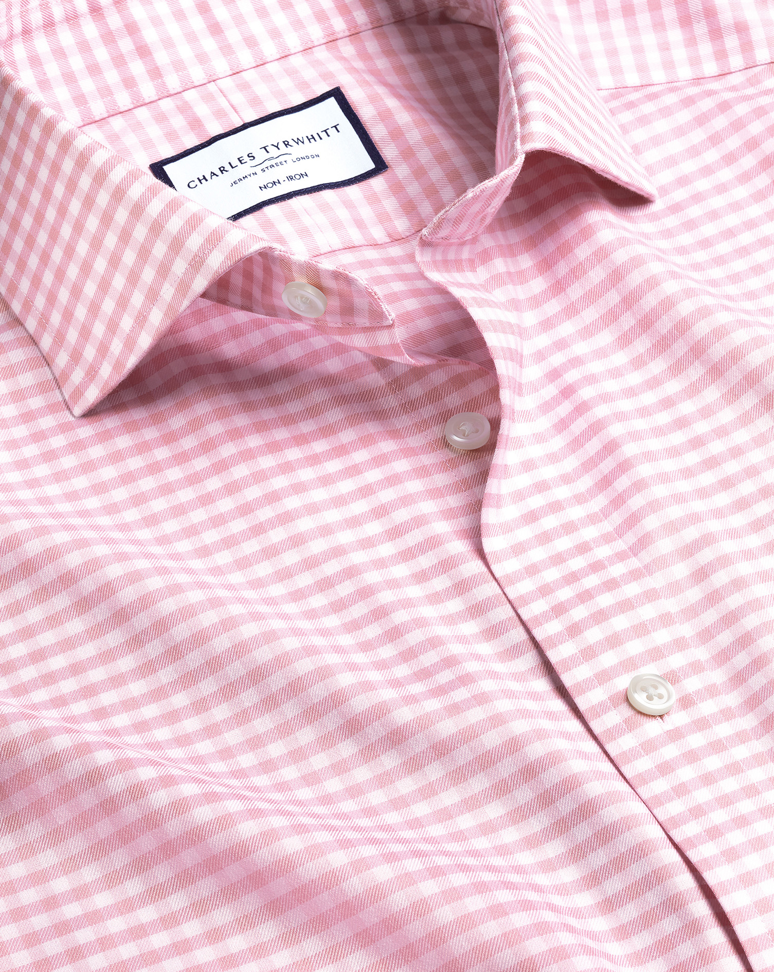 Men's Charles Tyrwhitt Cutaway Collar Non-Iron Twill Gingham Dress Shirt - Pink Single Cuff Size Lar