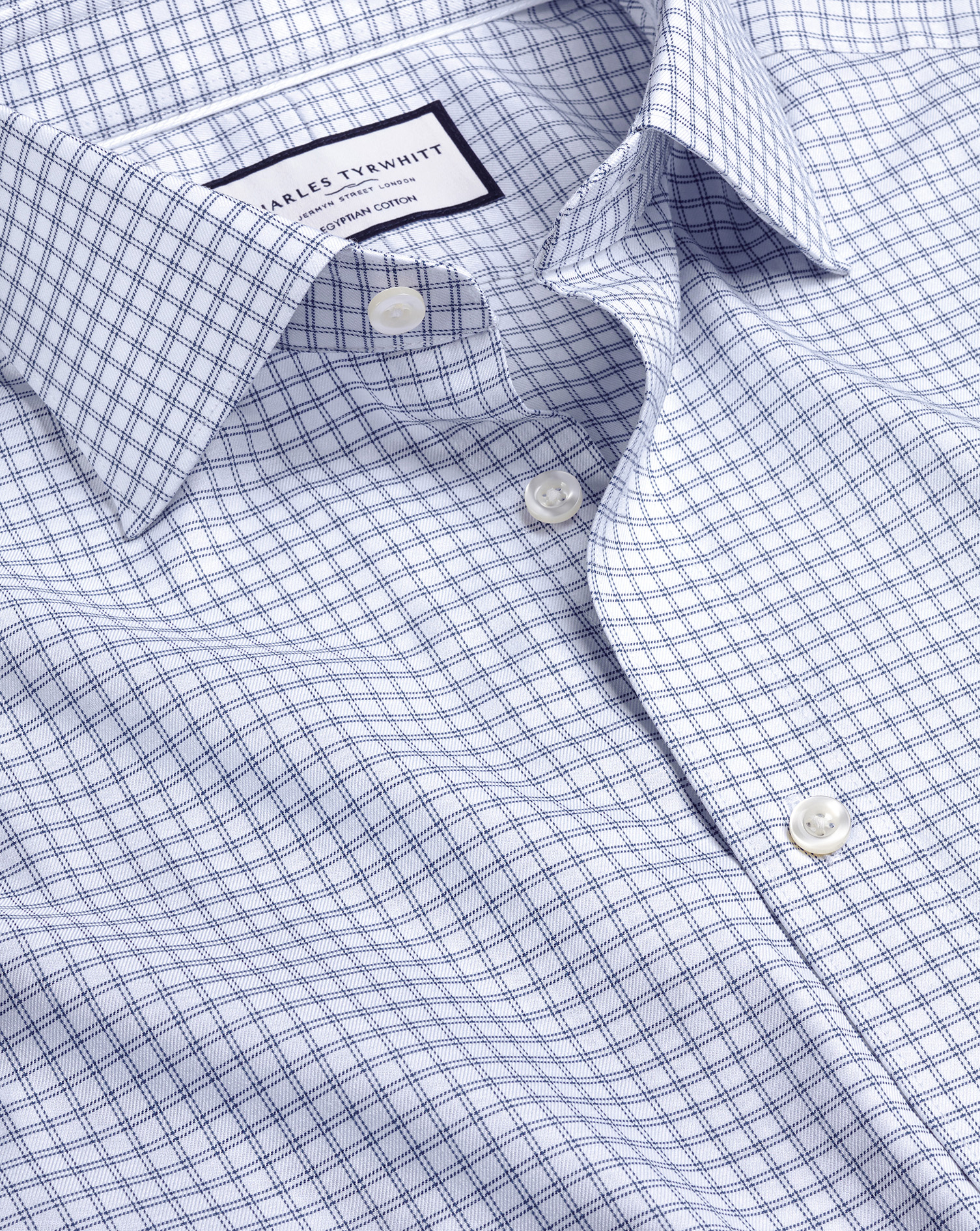 Men's Charles Tyrwhitt Semi-Cutaway Collar Egyptian Twin Check Dress Shirt - Royal Blue Single Cuff 