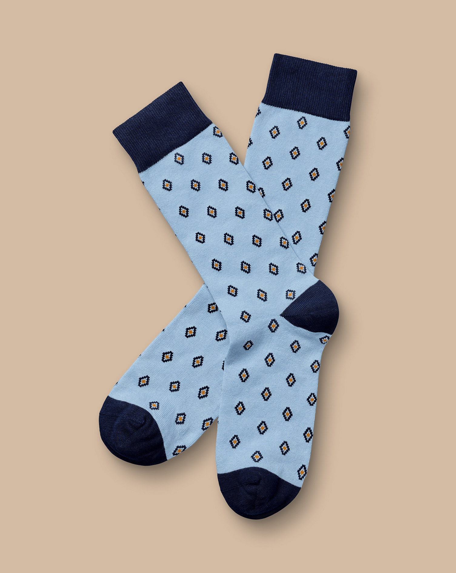 Men's Charles Tyrwhitt Geo Socks - Sky Blue Size 10.5-13 Cotton
