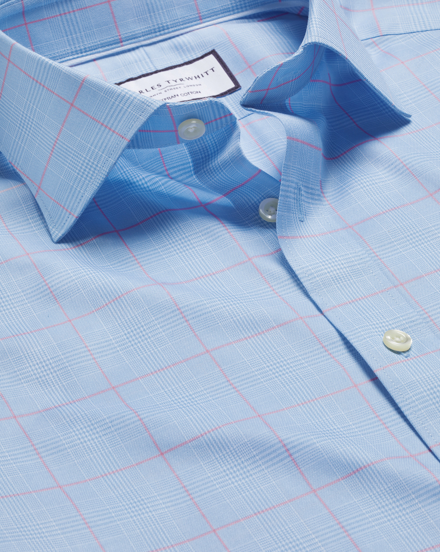 Men's Charles Tyrwhitt Semi-Cutaway Collar Egyptian Prince Of Wales Check Dress Shirt - Sky Blue Fre