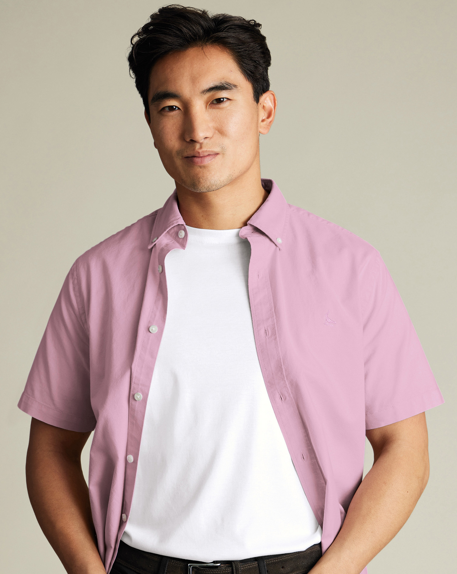 Short Sleeve Stretch Washed Oxford Shirt - Pink