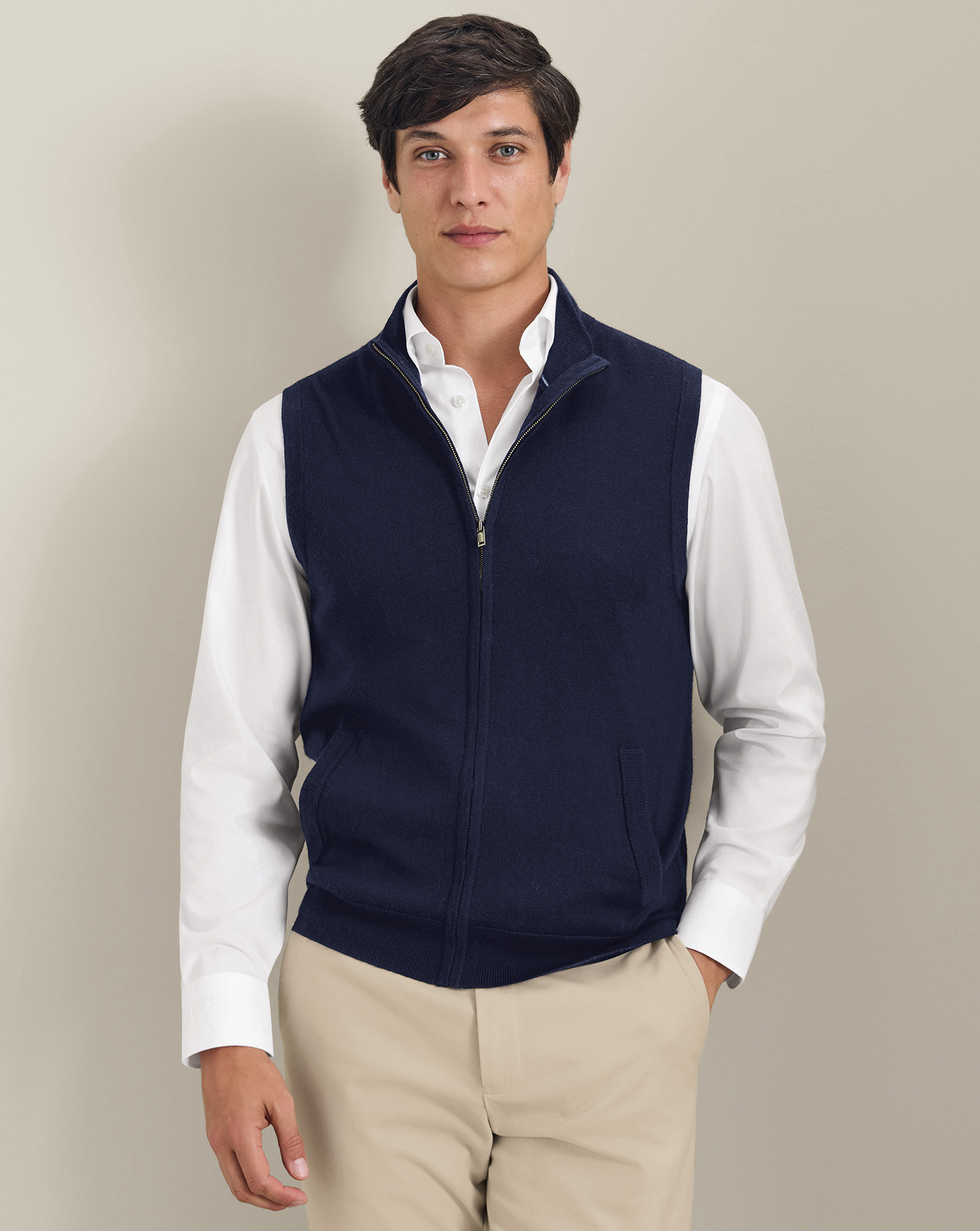 Pure Merino Zip Through Vest - Navy | Charles Tyrwhitt US