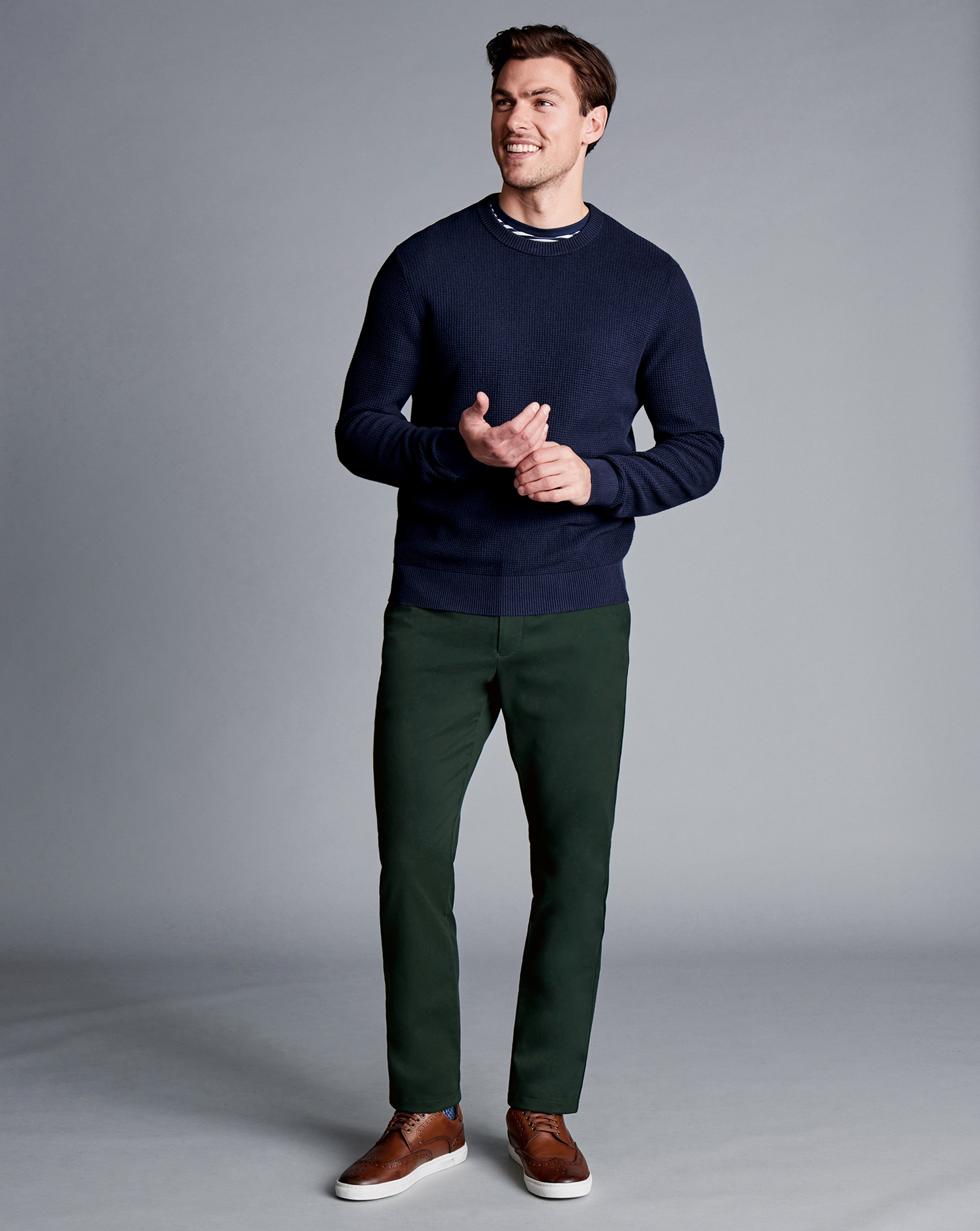 Men's Charles Tyrwhitt Ultimate Non-Iron Chino Pants - Green Size W36 L30 Cotton
