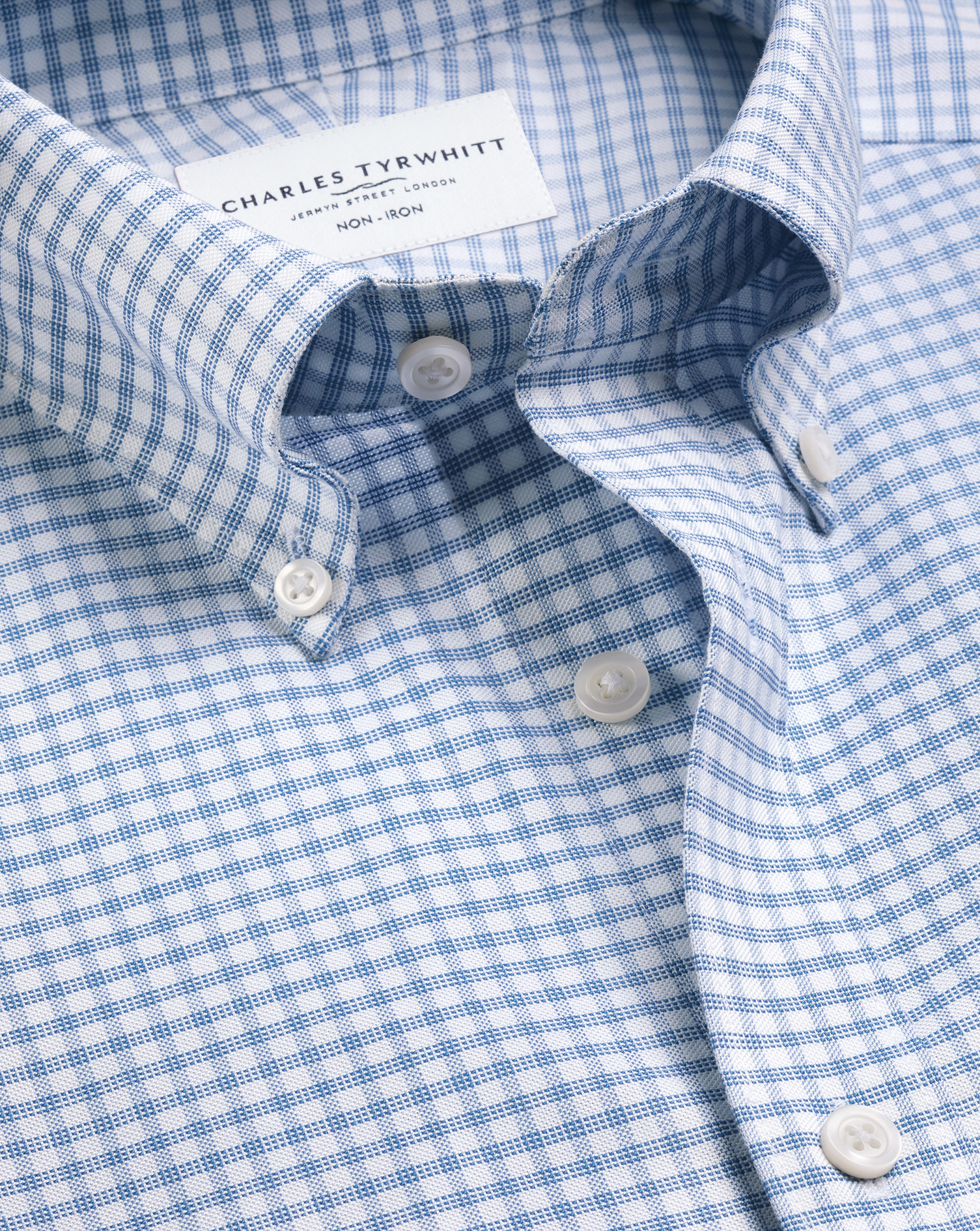 Non-Iron Stretch Oxford Check Shirt - Mid Blue