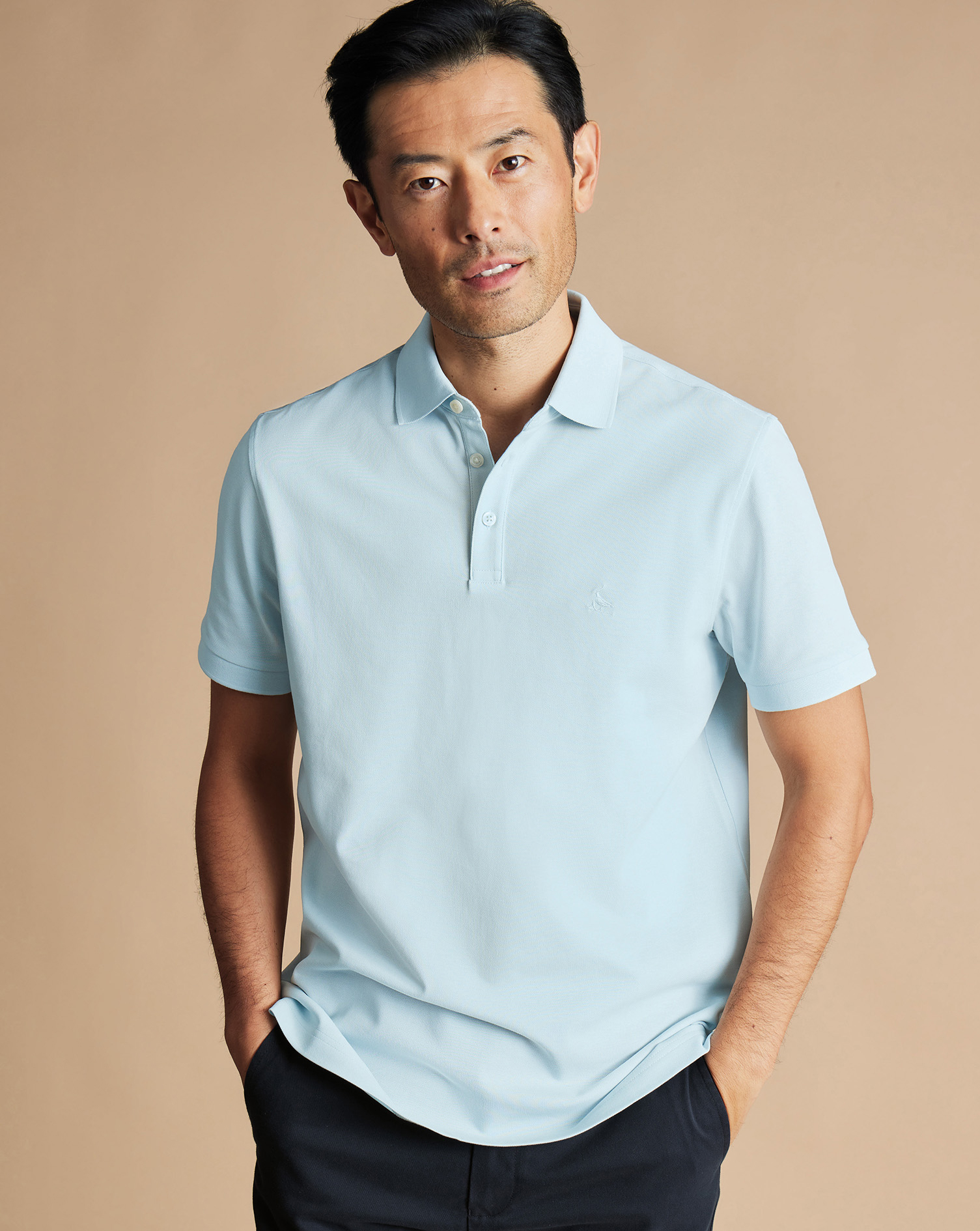 Men's Charles Tyrwhitt Pique Polo Shirt - Ice Blue Size Medium Cotton
