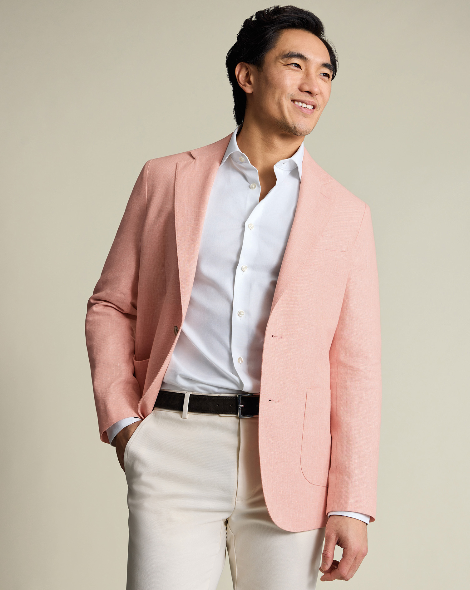 Men's Charles Tyrwhitt Linen Cotton na Jacket - Peach Orange Size 44R Cotton/Linen