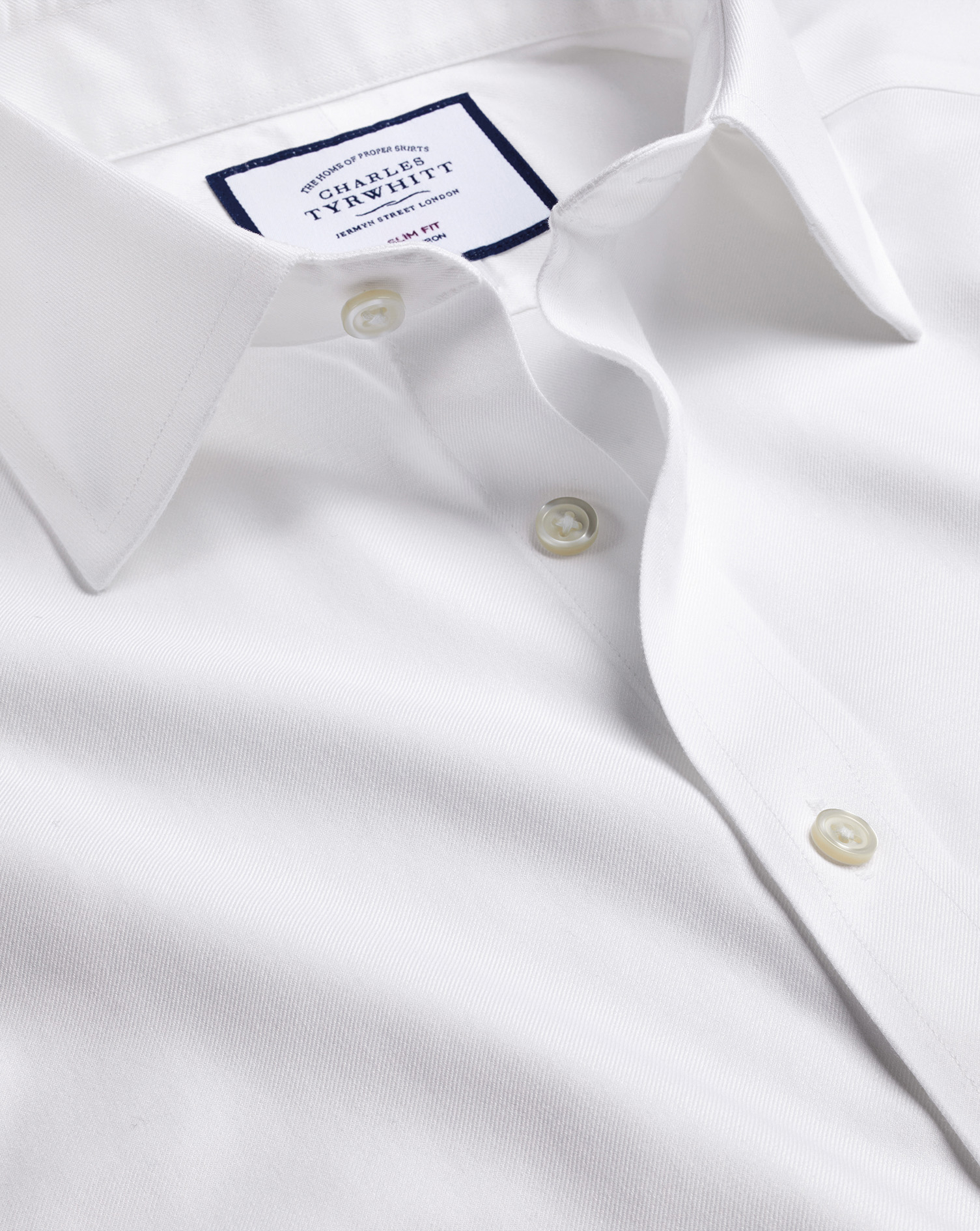 Men's Charles Tyrwhitt Non-Iron Twill Dress Shirt - White French Cuff Size Large Cotton
