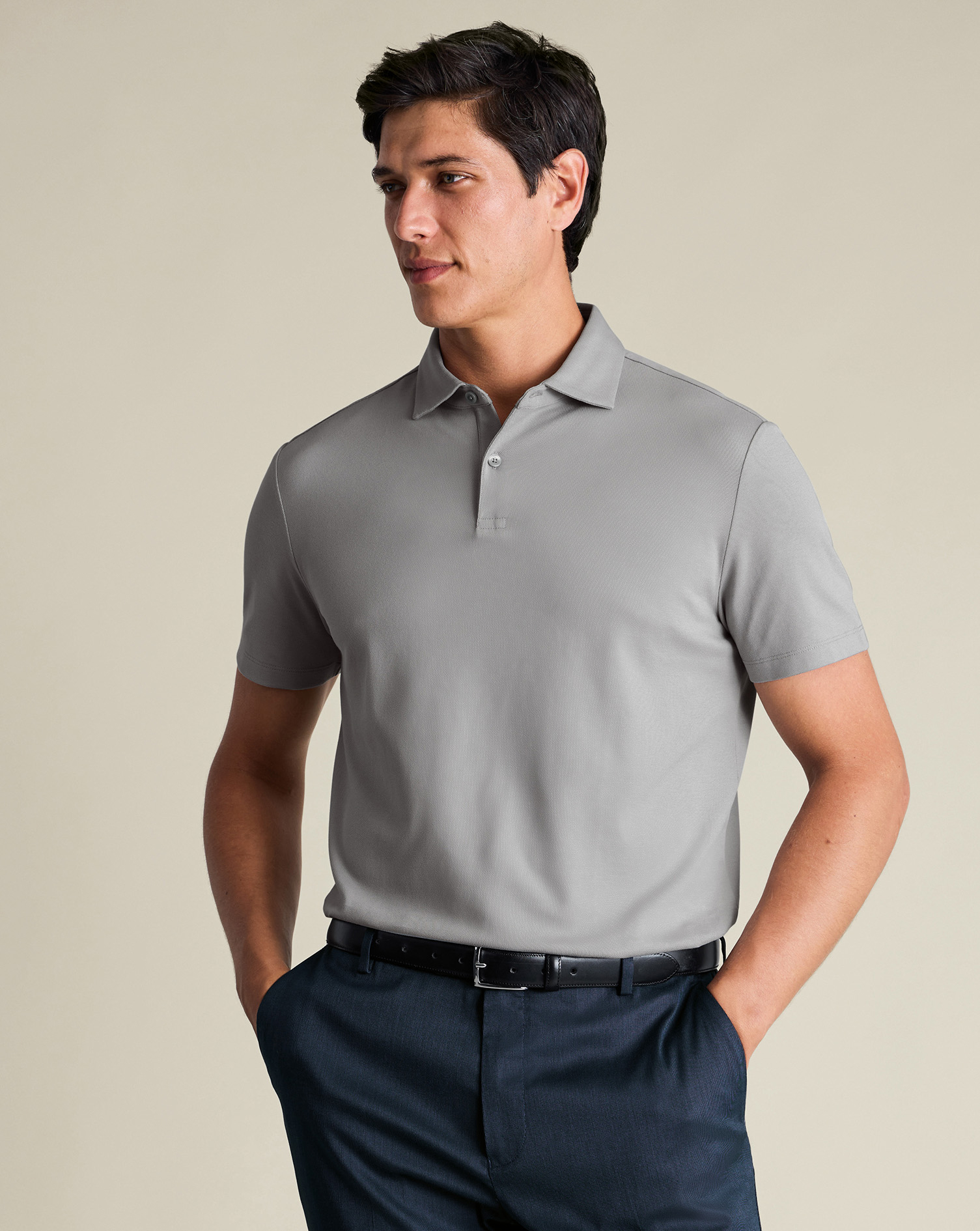 Men's Charles Tyrwhitt Smart Pique Polo Shirt â Light Grey Size XL Cotton