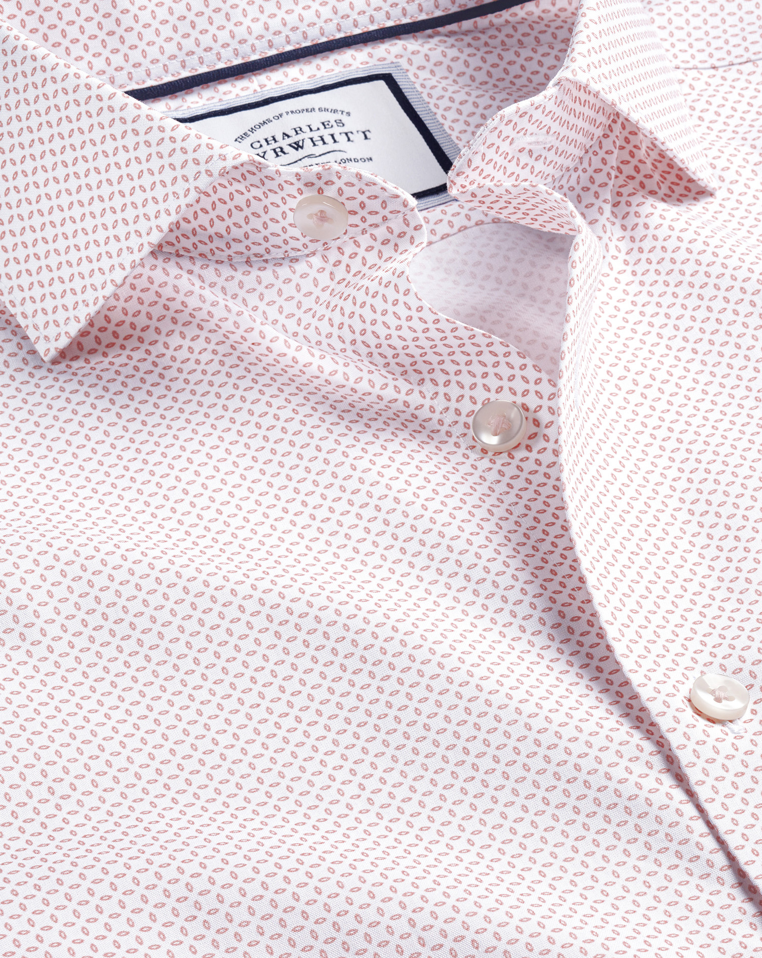 Men's Charles Tyrwhitt Semi-Cutaway Collar Non-Iron Tear Drop Print Shirt - Pink Single Cuff Size La