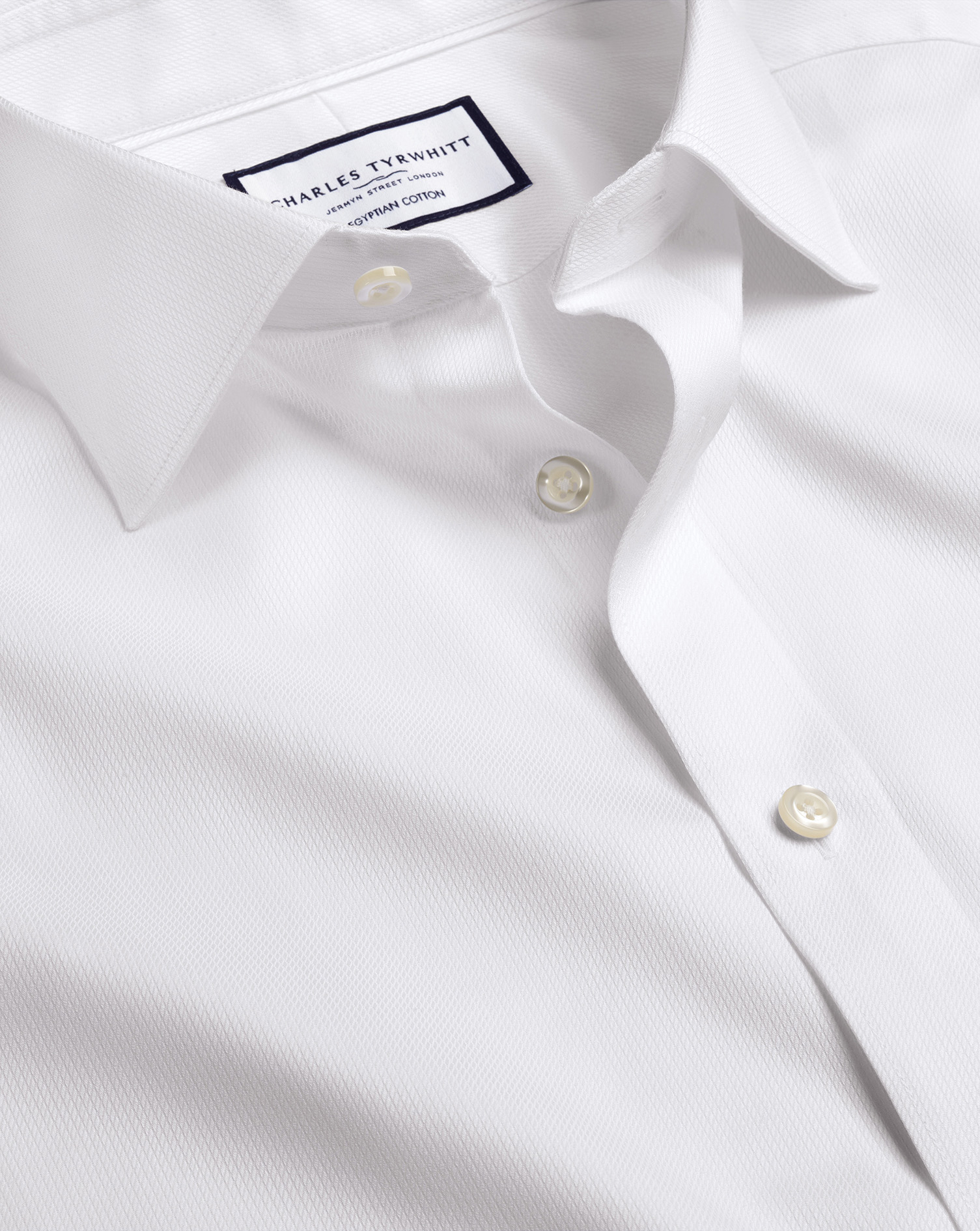 Men's Charles Tyrwhitt Semi-Cutaway Collar Egyptian Windsor Weave Dress Shirt - White French Cuff Si