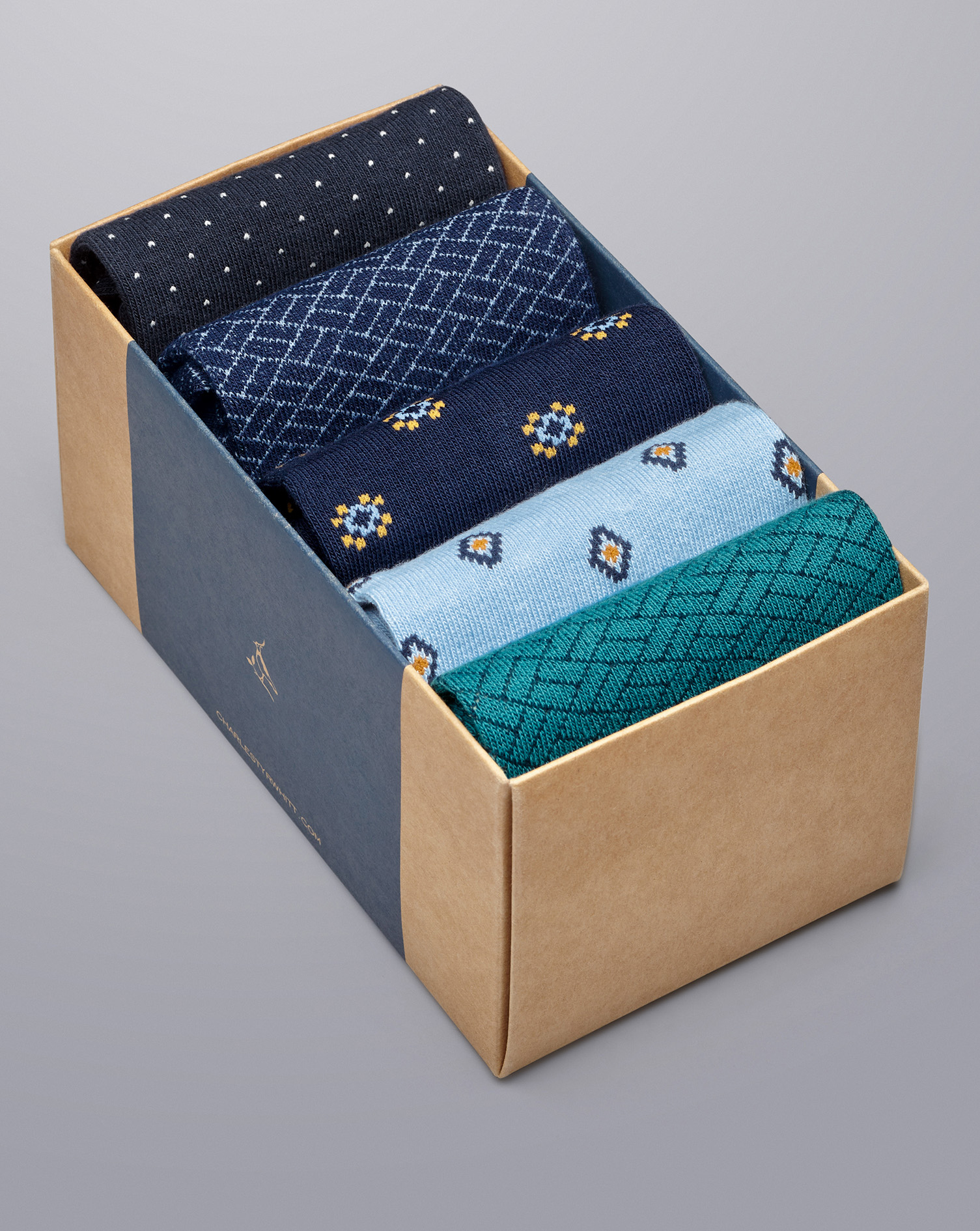 Men's Charles Tyrwhitt 5 Sock Gift Box - Blue Multi Size 6-10 Cotton

