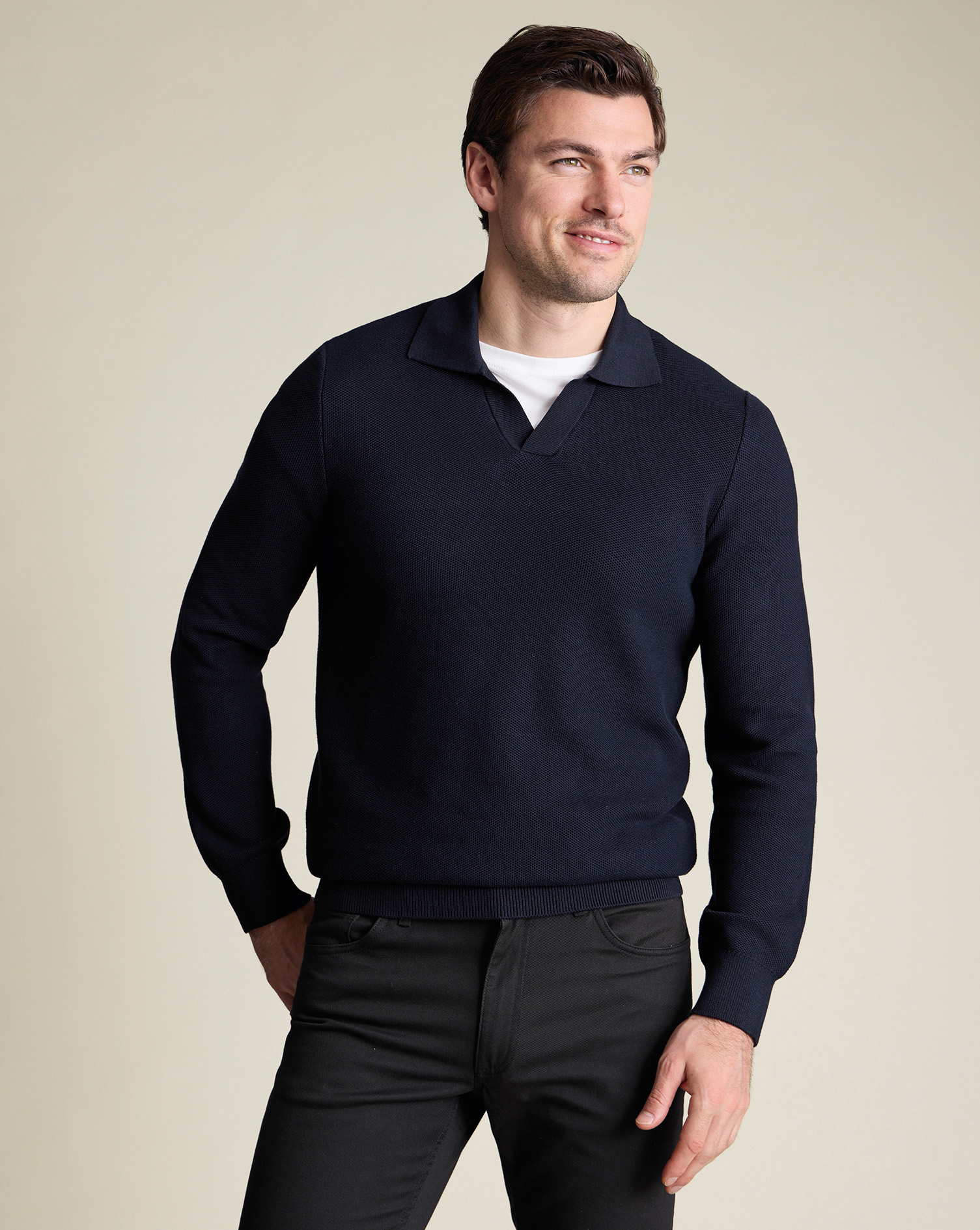 Men's Charles Tyrwhitt Honeycomb Trophy Neck Sweater - Navy Blue Size XXXL Cotton