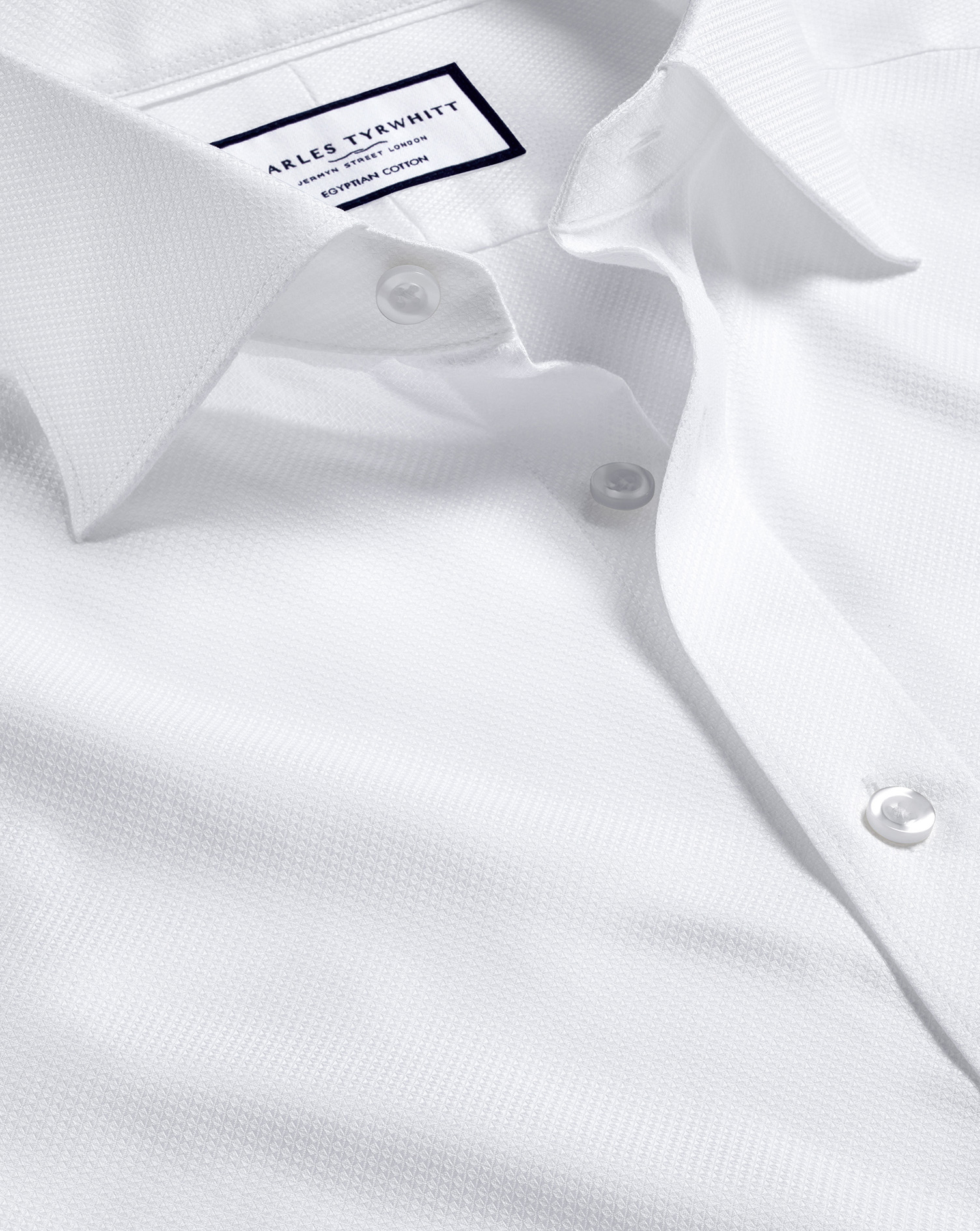 Men's Charles Tyrwhitt Semi-Cutaway Collar Egyptian Hudson Weave Dress Shirt - White French Cuff Siz