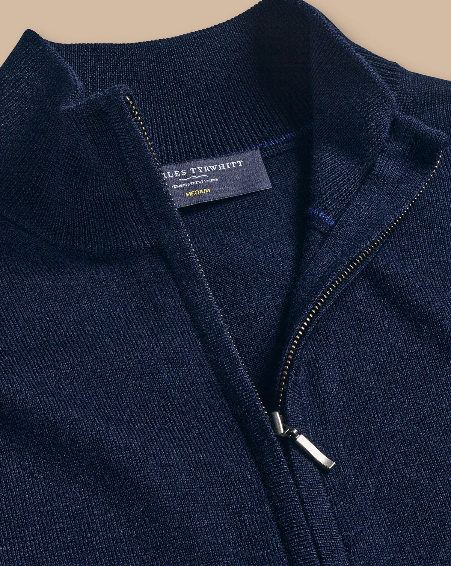 Charles Tyrwhitt Pure Merino Full Zip-through Wool Cardigan In Blue