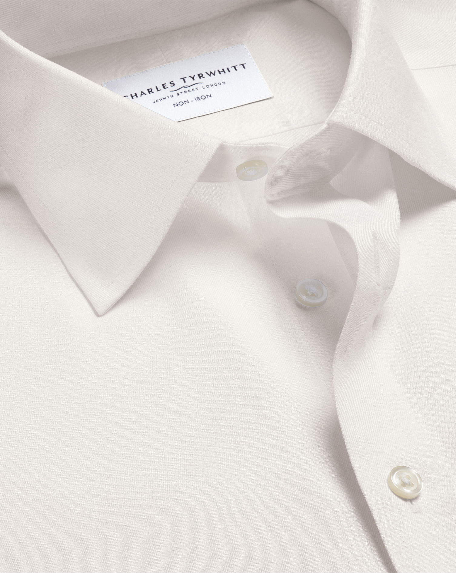 Men's Charles Tyrwhitt Non-Iron Twill Dress Shirt - Ivory Single Cuff Neutral Size 20/37 Cotton