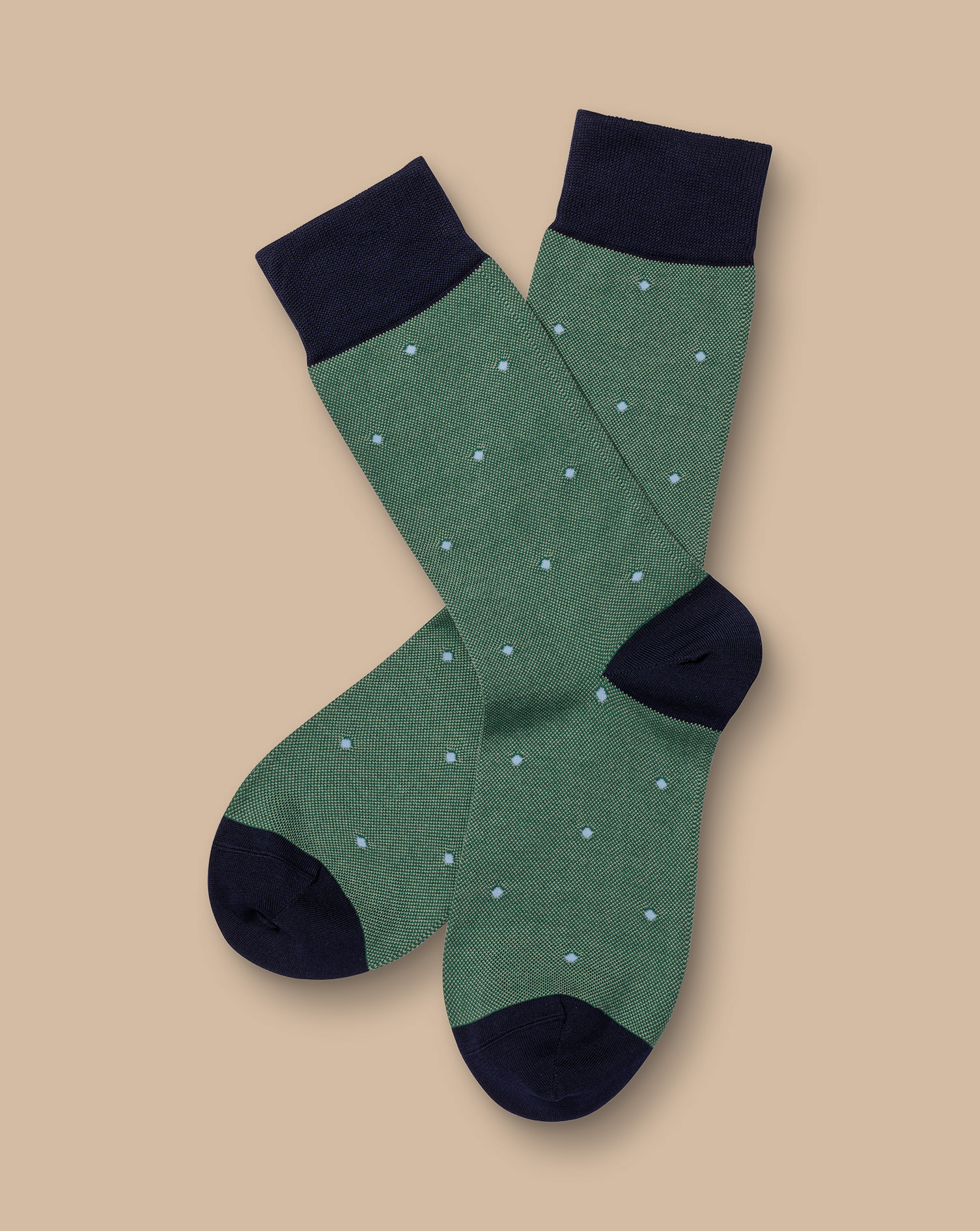 Men's Charles Tyrwhitt Spot Socks - Light Green Size 10.5-13 Cotton

