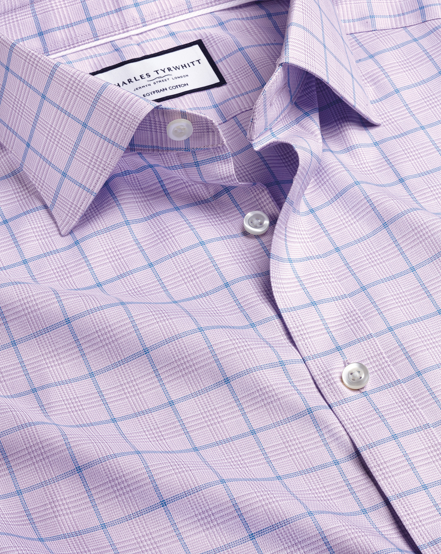 Men's Charles Tyrwhitt Semi-Cutaway Collar Egyptian Prince Of Wales Check Dress Shirt - Lilac Purple