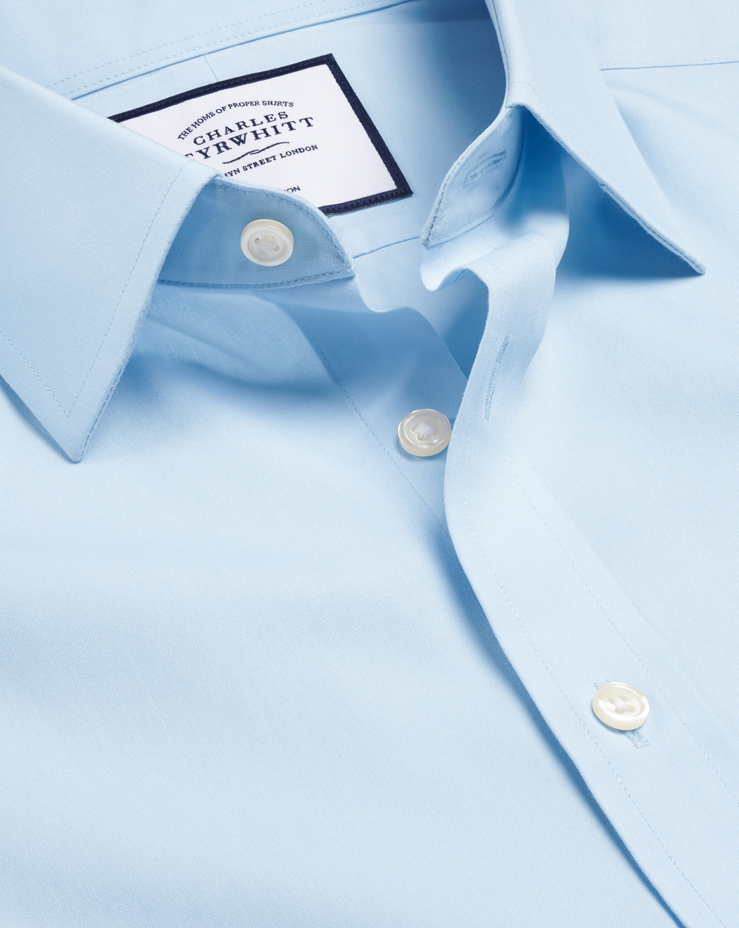 Men's Charles Tyrwhitt Non-Iron Poplin Short-Sleeve Dress Shirt - Sky Blue Size Large Cotton
