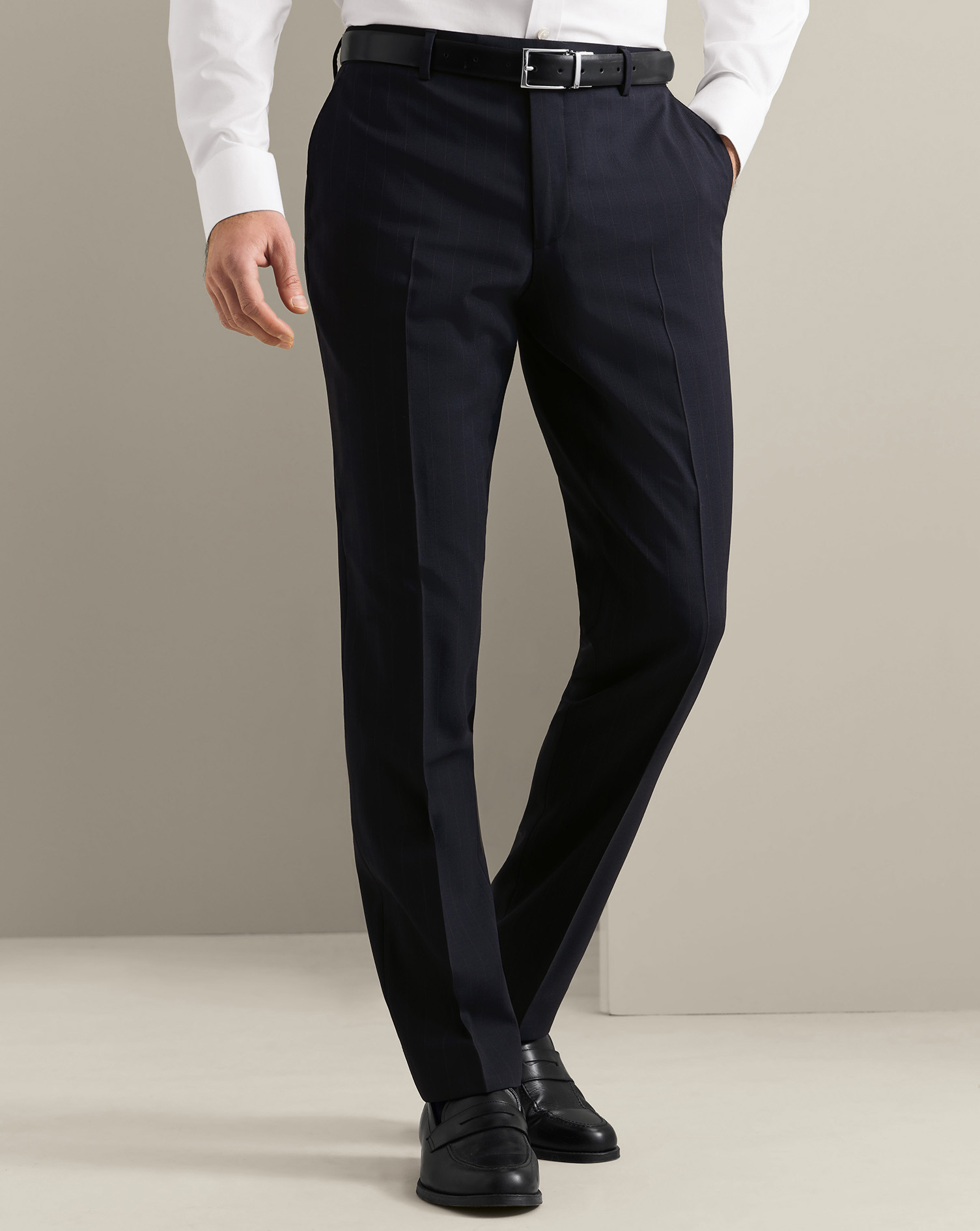 Men's Charles Tyrwhitt Stripe Suit Trousers - Dark Navy Blue Size 36/34 Wool
