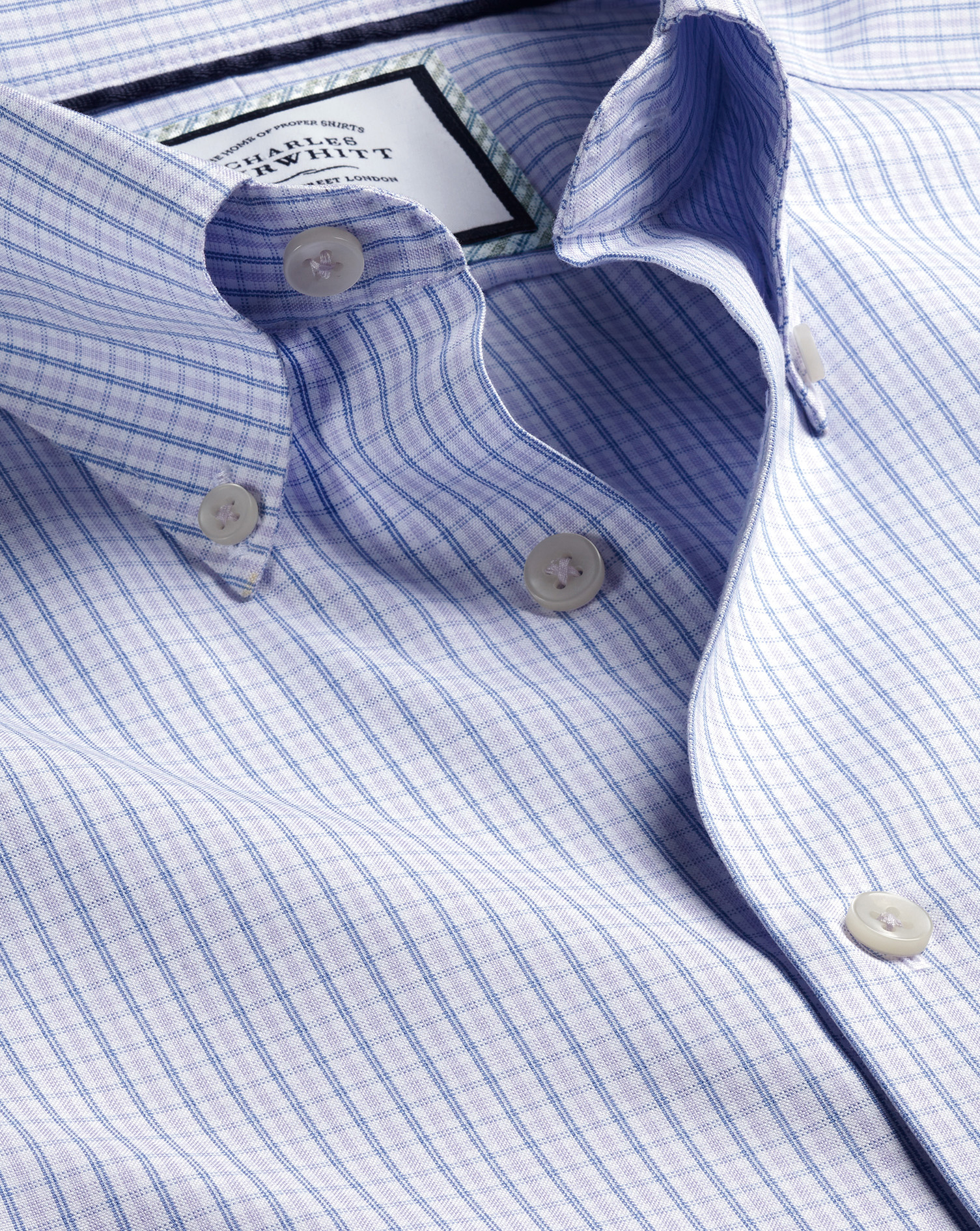 Men's Charles Tyrwhitt Button-Down Collar Non-Iron Oxford Twin Check Dress Shirt - Lilac Purple Sing