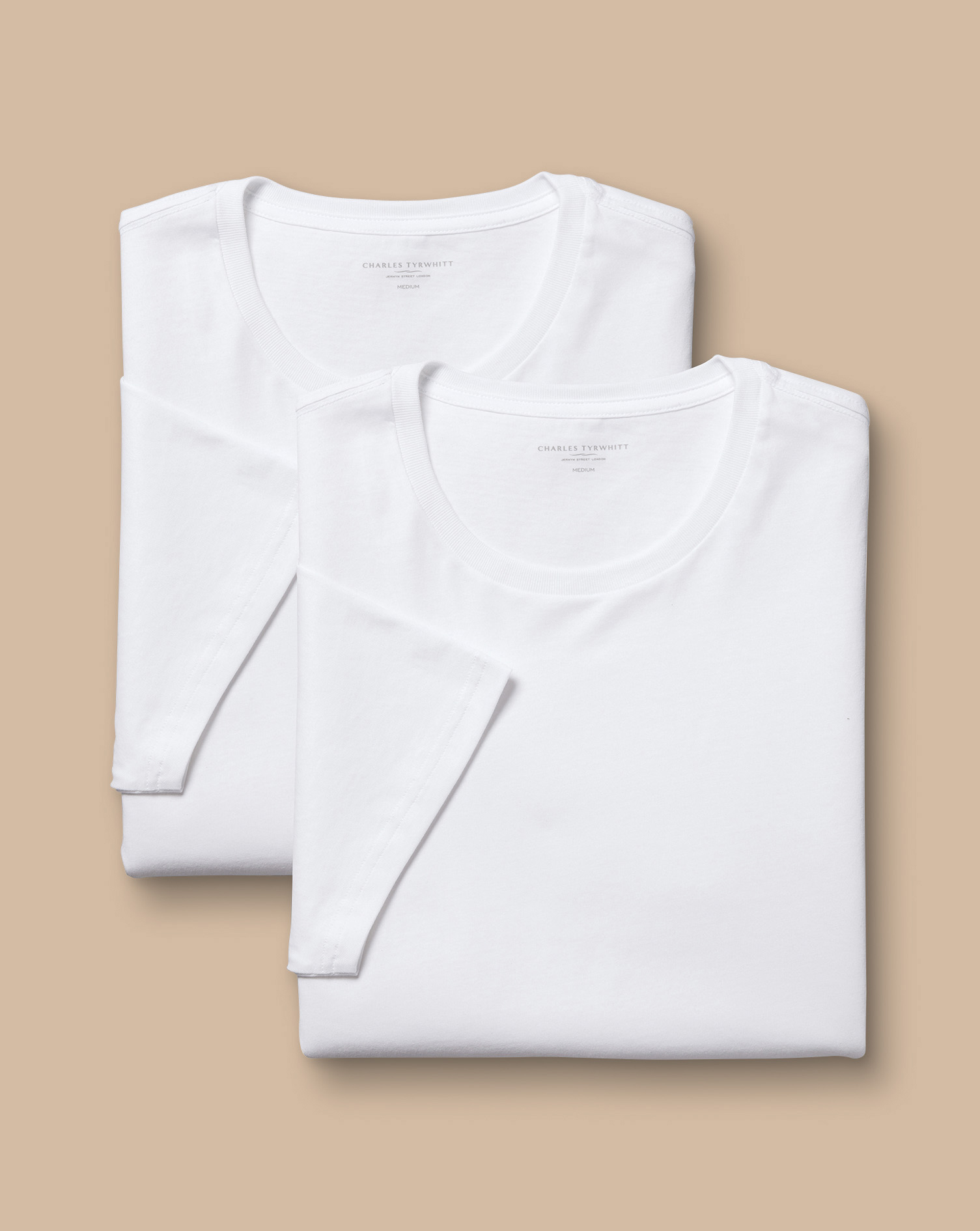 Men's Charles Tyrwhitt 2-Pack Crew Neck T-Shirt - White Size Medium Cotton
