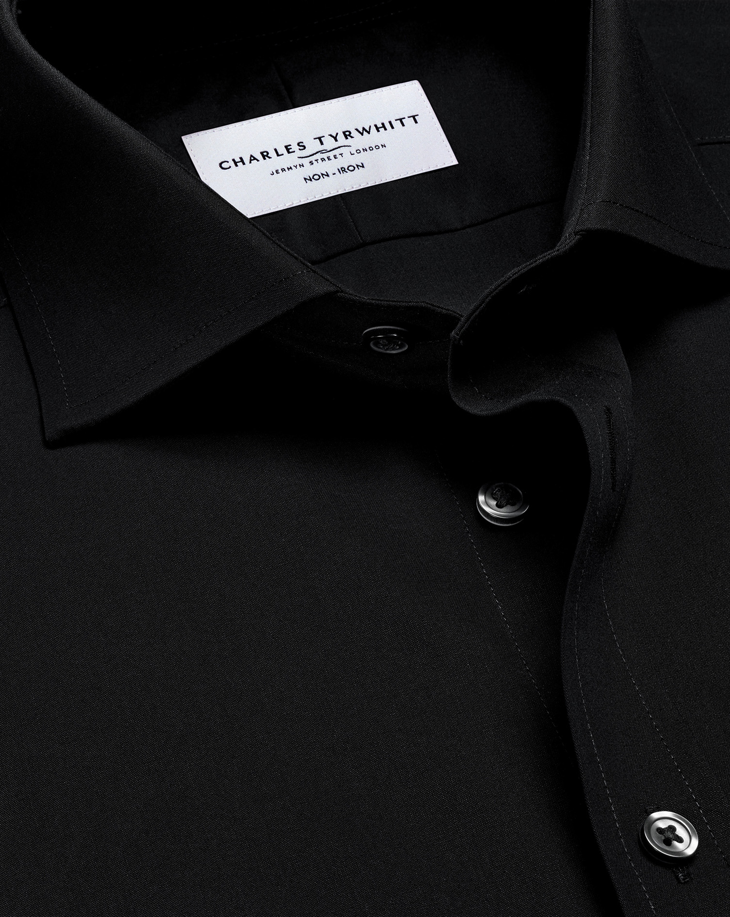 Men's Charles Tyrwhitt Non-Iron Stretch Poplin Shirt - Black Single Cuff Size 15/32 Cotton