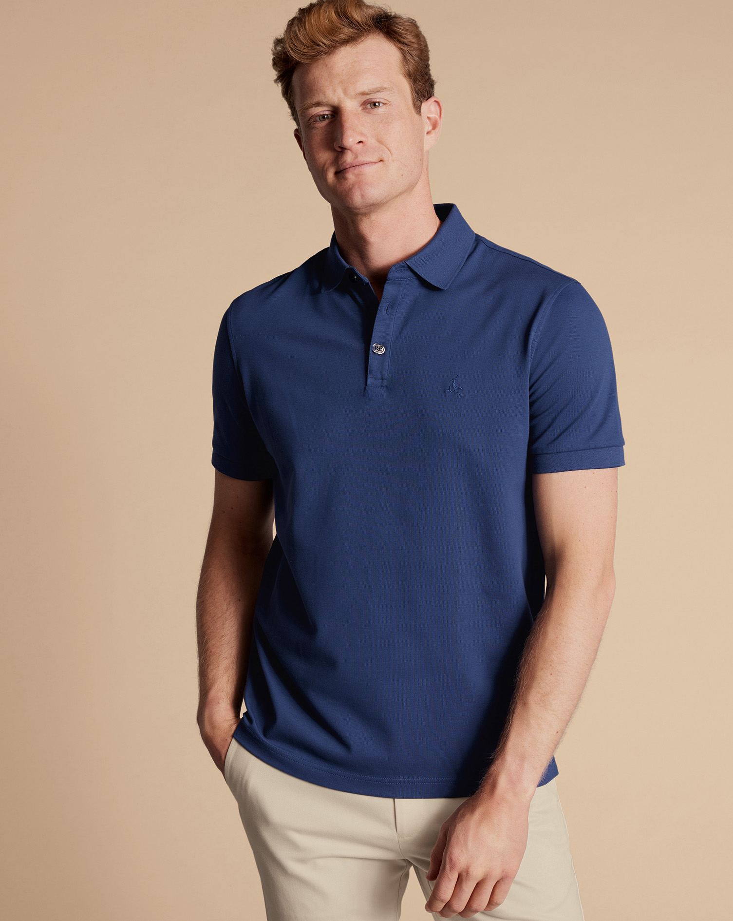 Men's Charles Tyrwhitt Pique Polo Shirt - Royal Blue Size XXL Cotton
